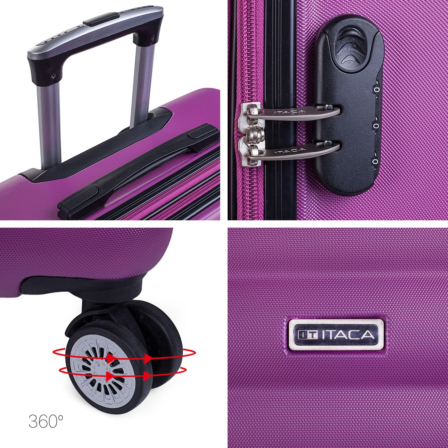 ITACA - Zestaw Walizek Twarde Walizki Podrozne Walizka Kabinowa 55x40x20 Walizka Srednia Walizka XL Lekkie ABS Na Kolkach, Fioletowy