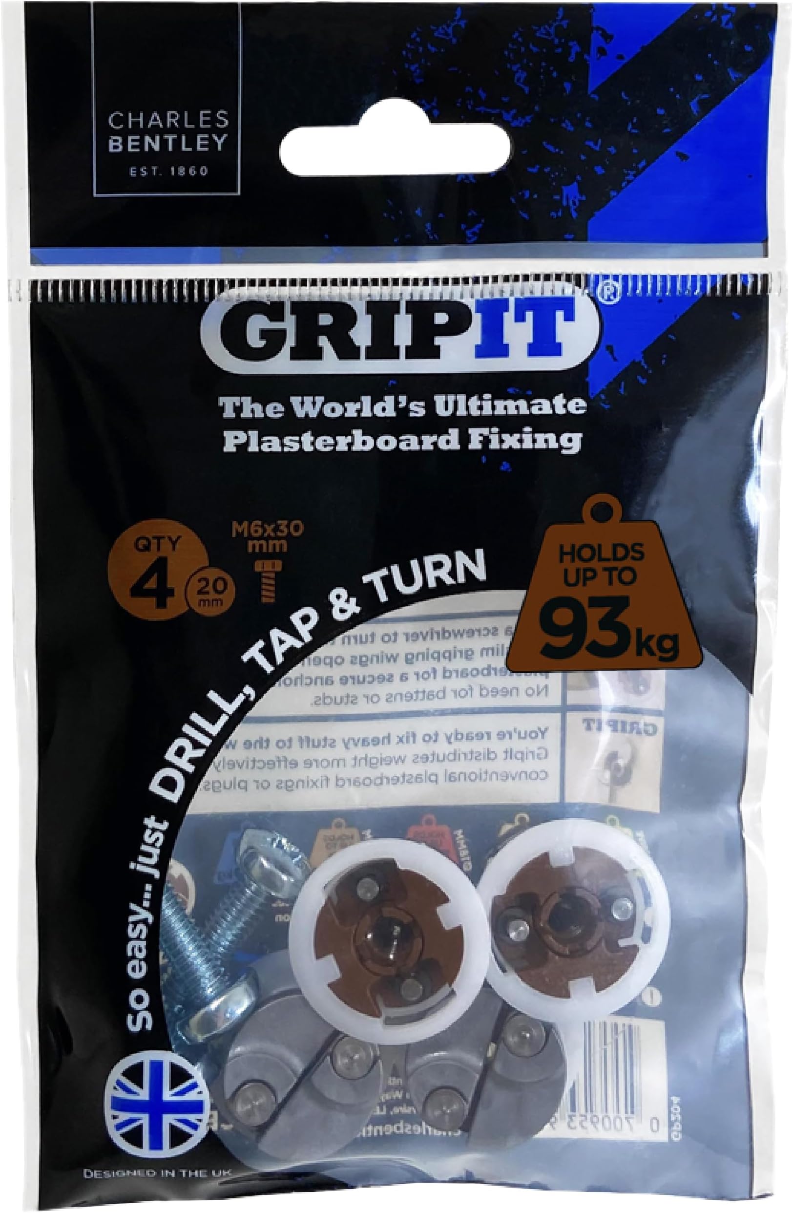 Gripit Blue TV Kit Pack of 6 Heavy Duty Plasterboard Fixings for