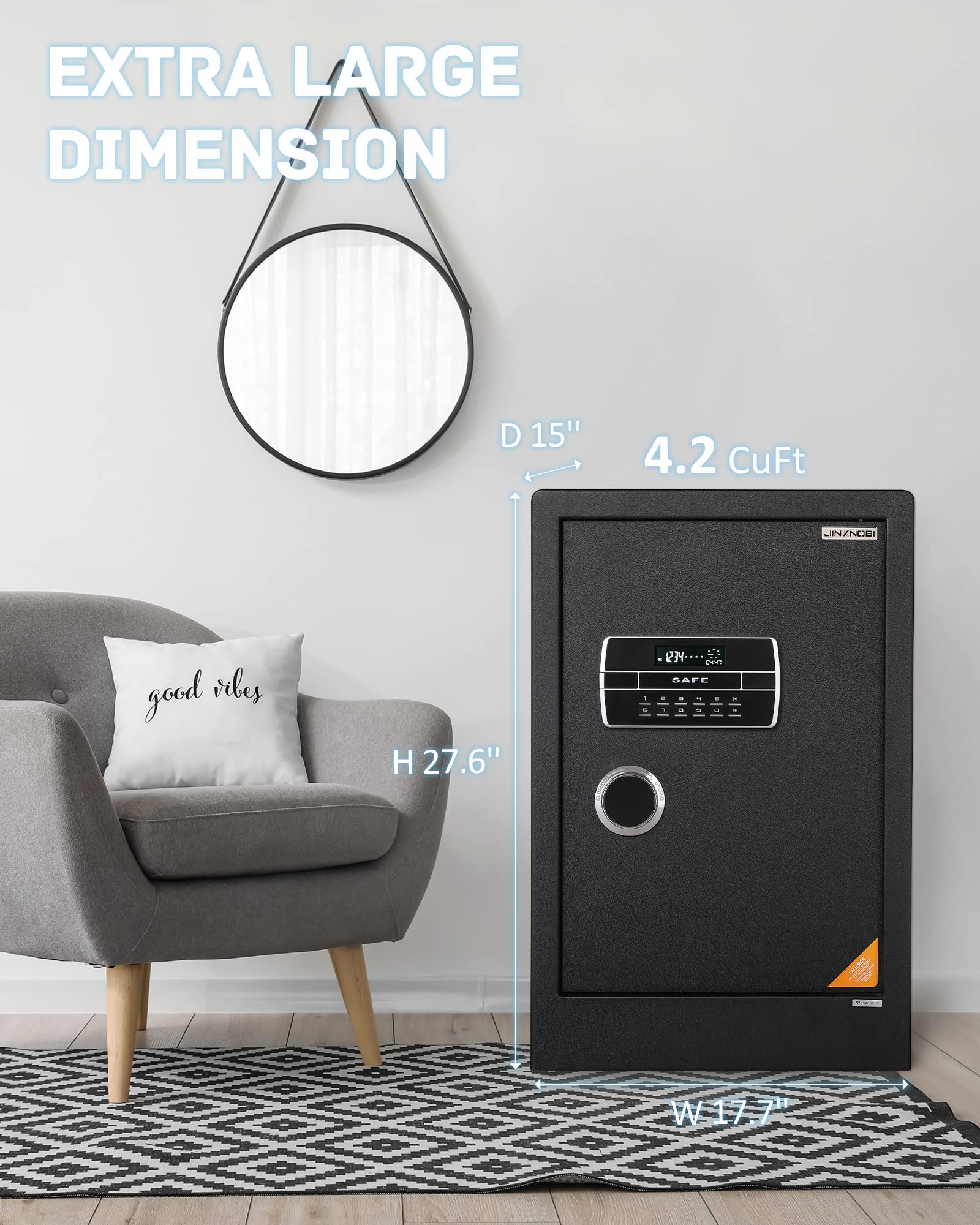 JINXNOBI Large Security Safes for Home, Luxury Digital Home Safe Box 4.2 Cubic Feet, Personal