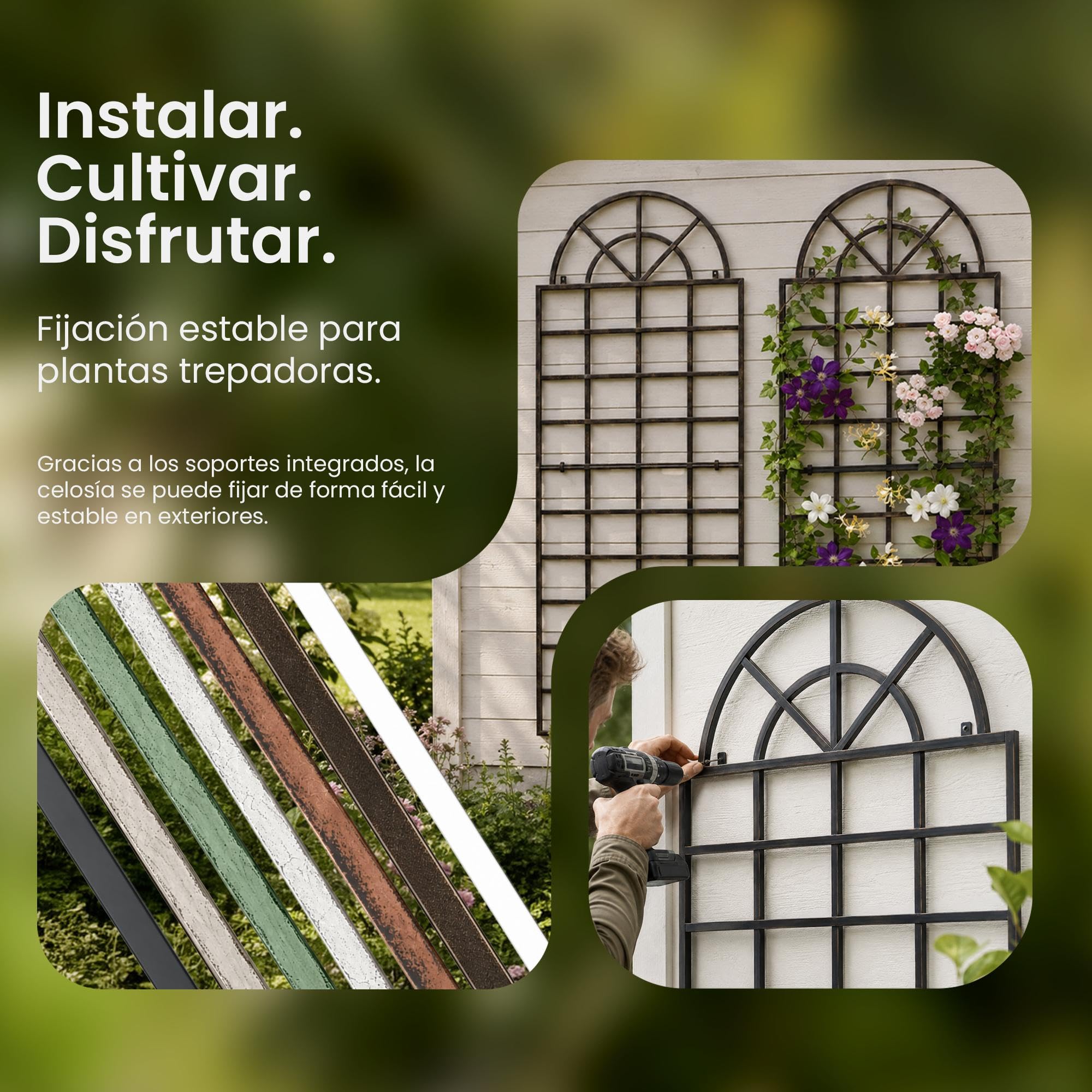 CLP Set De 2 Rejas Viva para Plantas Trepadoras I Dos Soportes Metálicos para Enredaderas I Vallas De Pared, Color:Blanco Envejecido