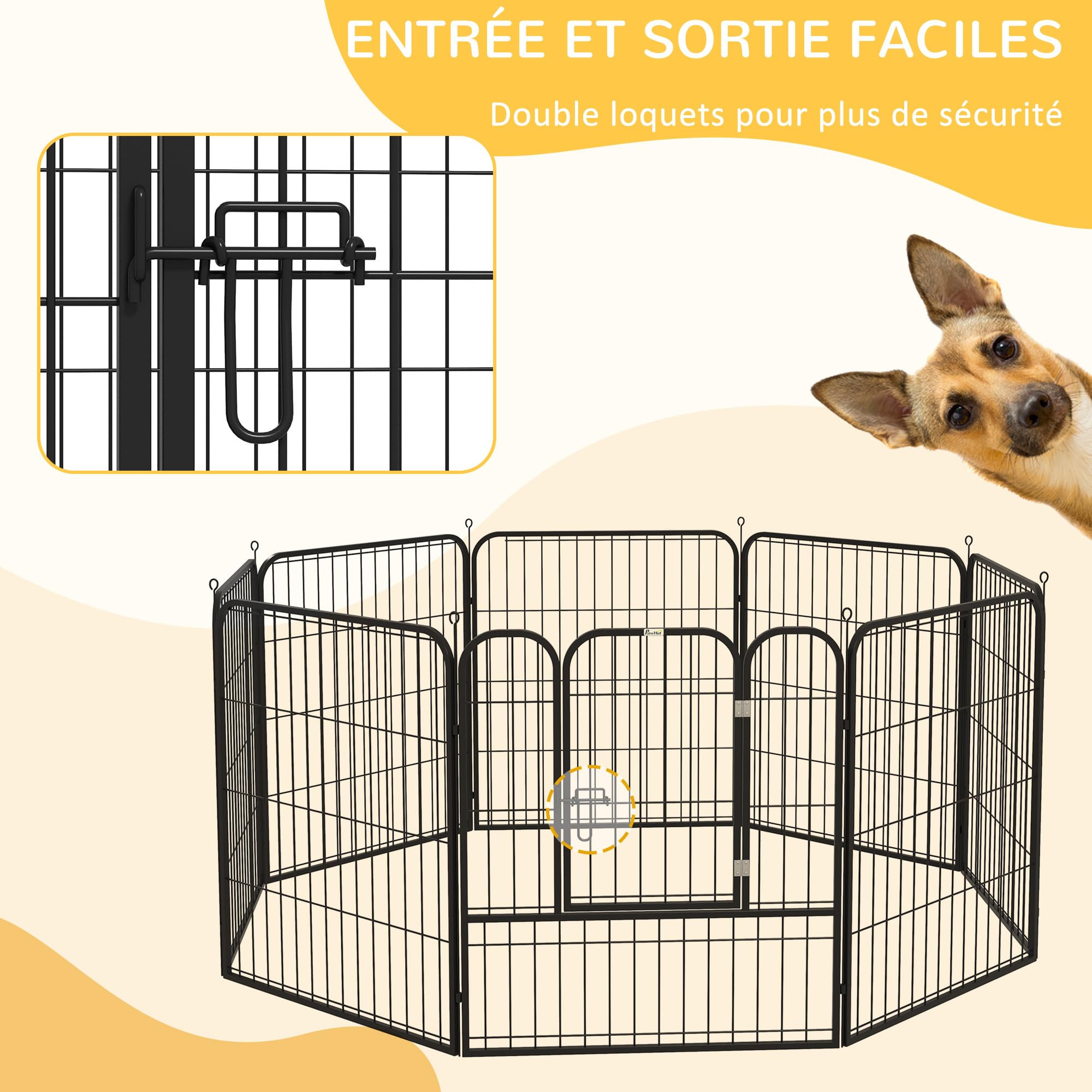 PawHut Luxe Parc enclos modulable Acier époxy pour Chiens Lapins Petits Animaux 80 x 80 cm Noir