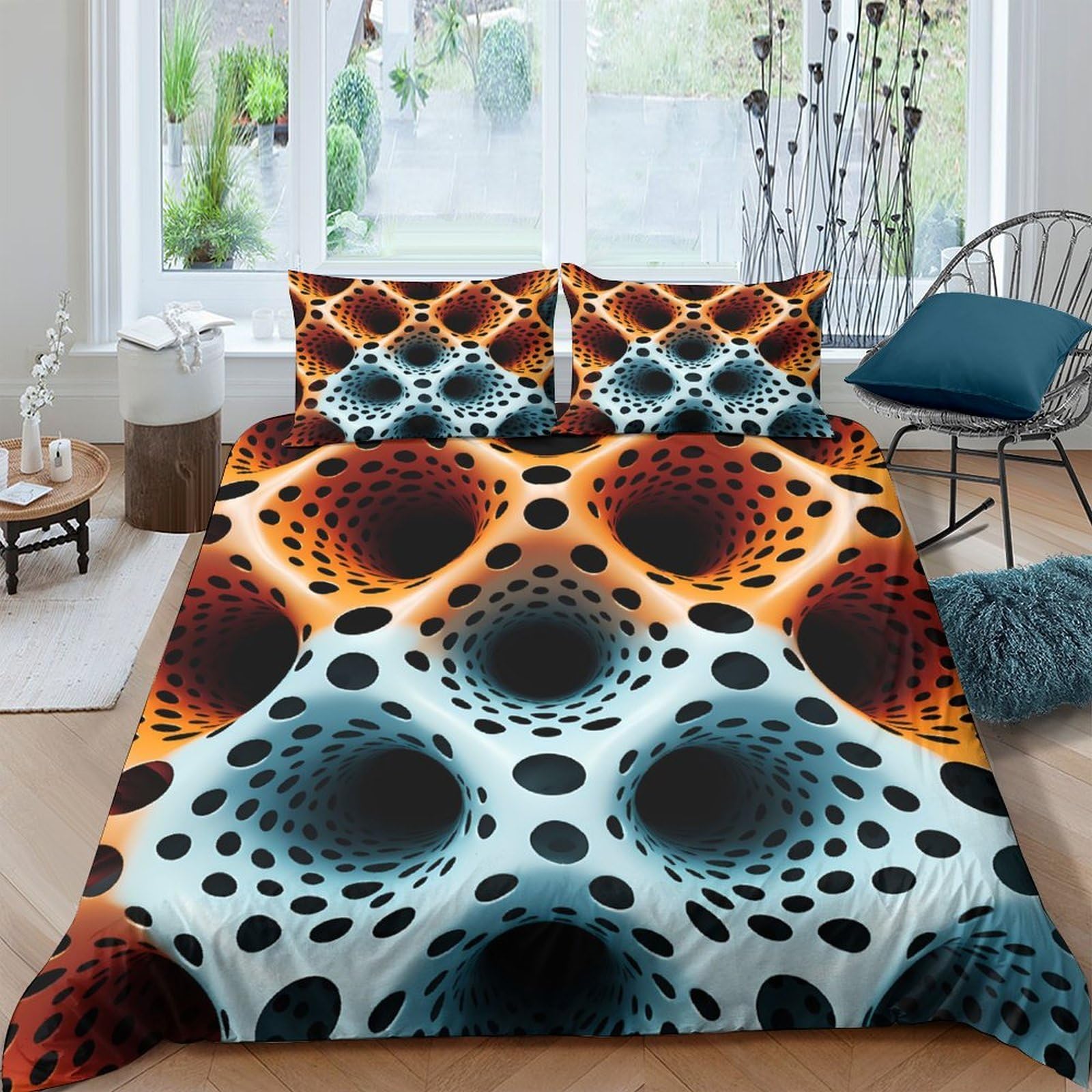 Ctjqhvkz Style-3 3D Printed Abstract Geometric Fitted Sheet Microfiber Soft Blue Orange Sphere Mattress Cover For Bedroom Dorm Decor Single（135X200cm）