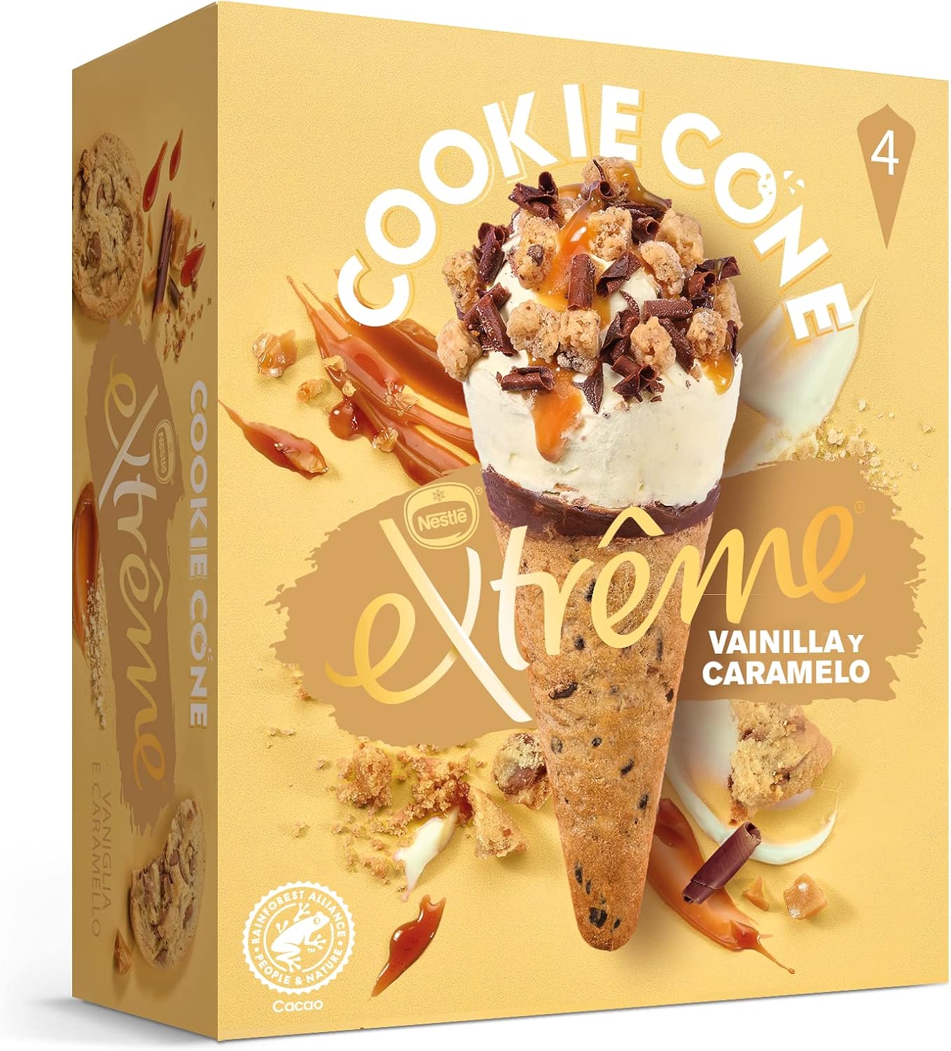 Nestlé Cono Helado con Vainilla y Caramelo, 4 x 110ml