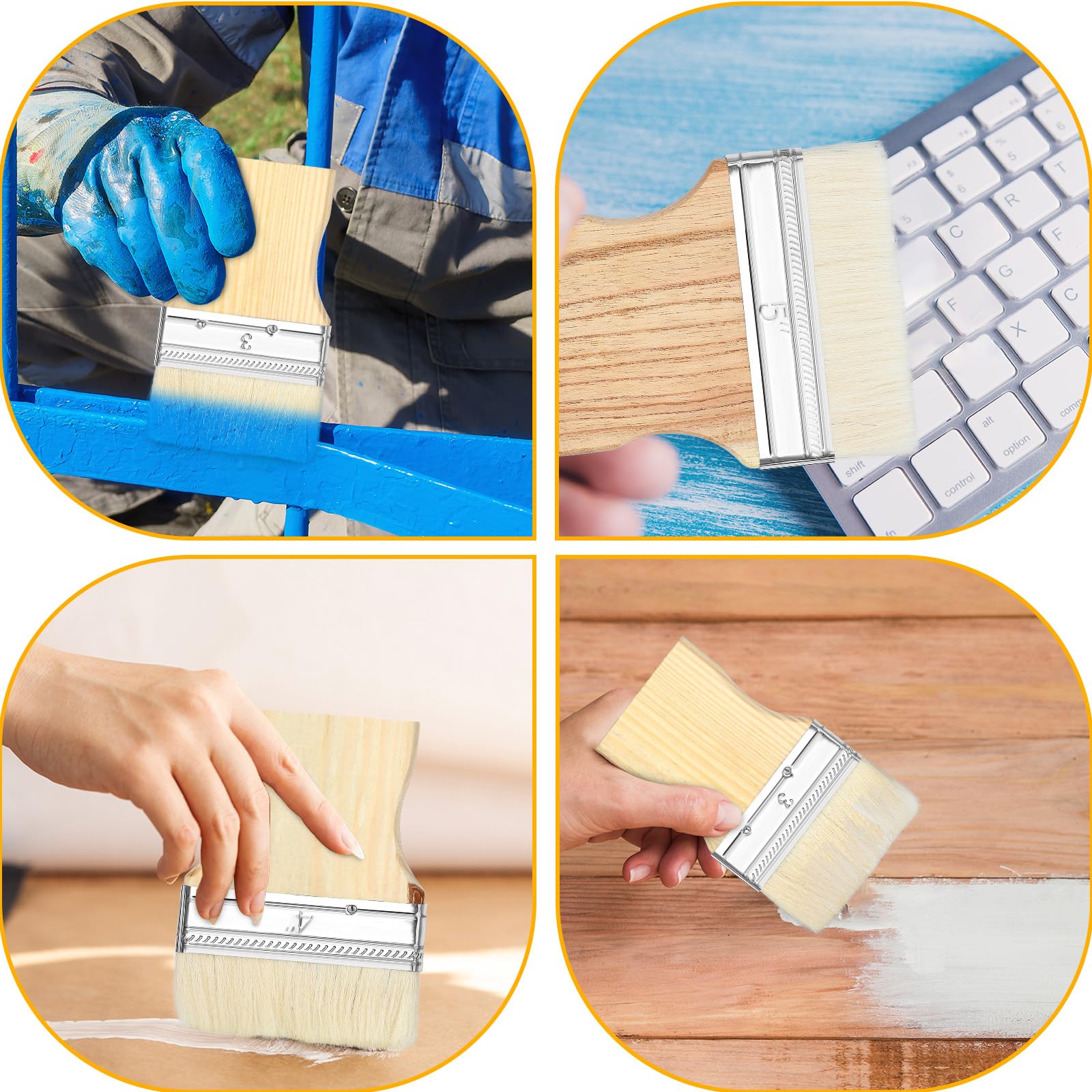 Thinp 3 pcs Flat Paddle Paint Brush Set,Wide Paint Brush Large Paint Brush 3/4/5 Inch Paint Brush with Poplar Handle Art Paint Brush Wool Paint Brushes Flat Paint Brush for Oil and Acrylic Paints - Image 6