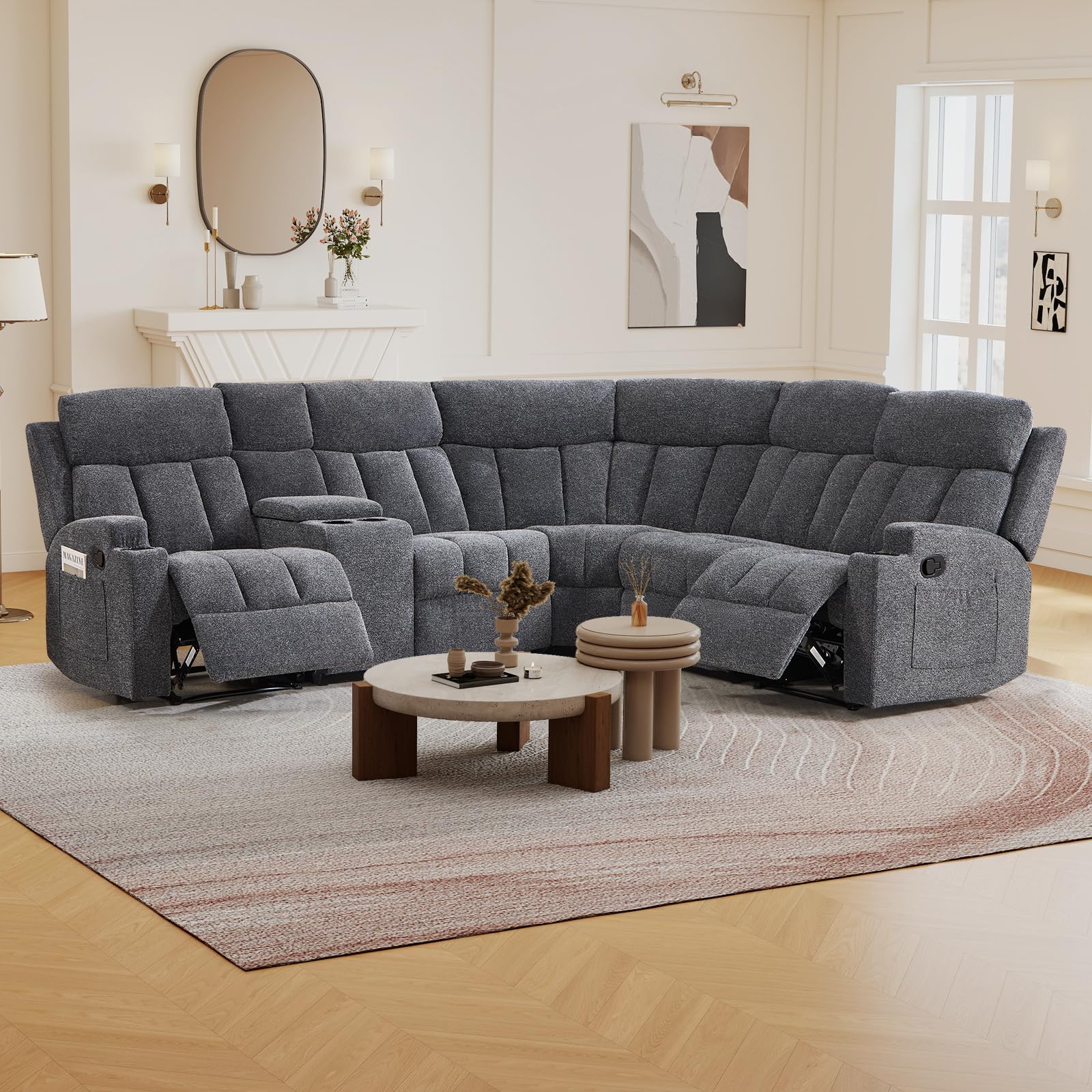 CANMOV Manual Reclining Sectional Sofa Set