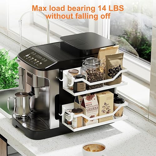 Miniatura 7 de VG1M Estante magnético para especias para refrigerador, estante magnético para refrigerador con 4 ganchos, estante blanco para microondas, estante