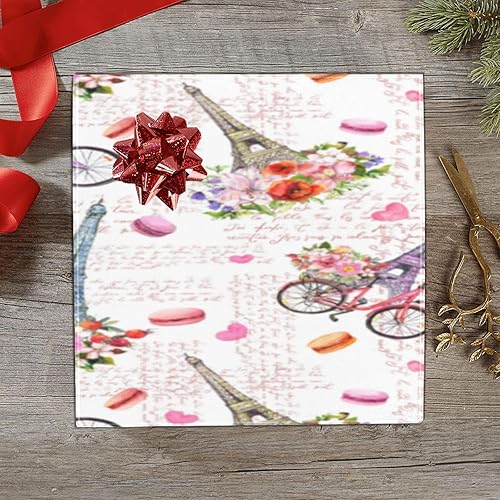 Miniatura 3 de OTVEE Papel de regalo, rollo de papel de regalo de cumpleaños con diseño de corazones de la torre Eiffel, 58 x 22.8 pulgadas (9.18 pies cuadrados),