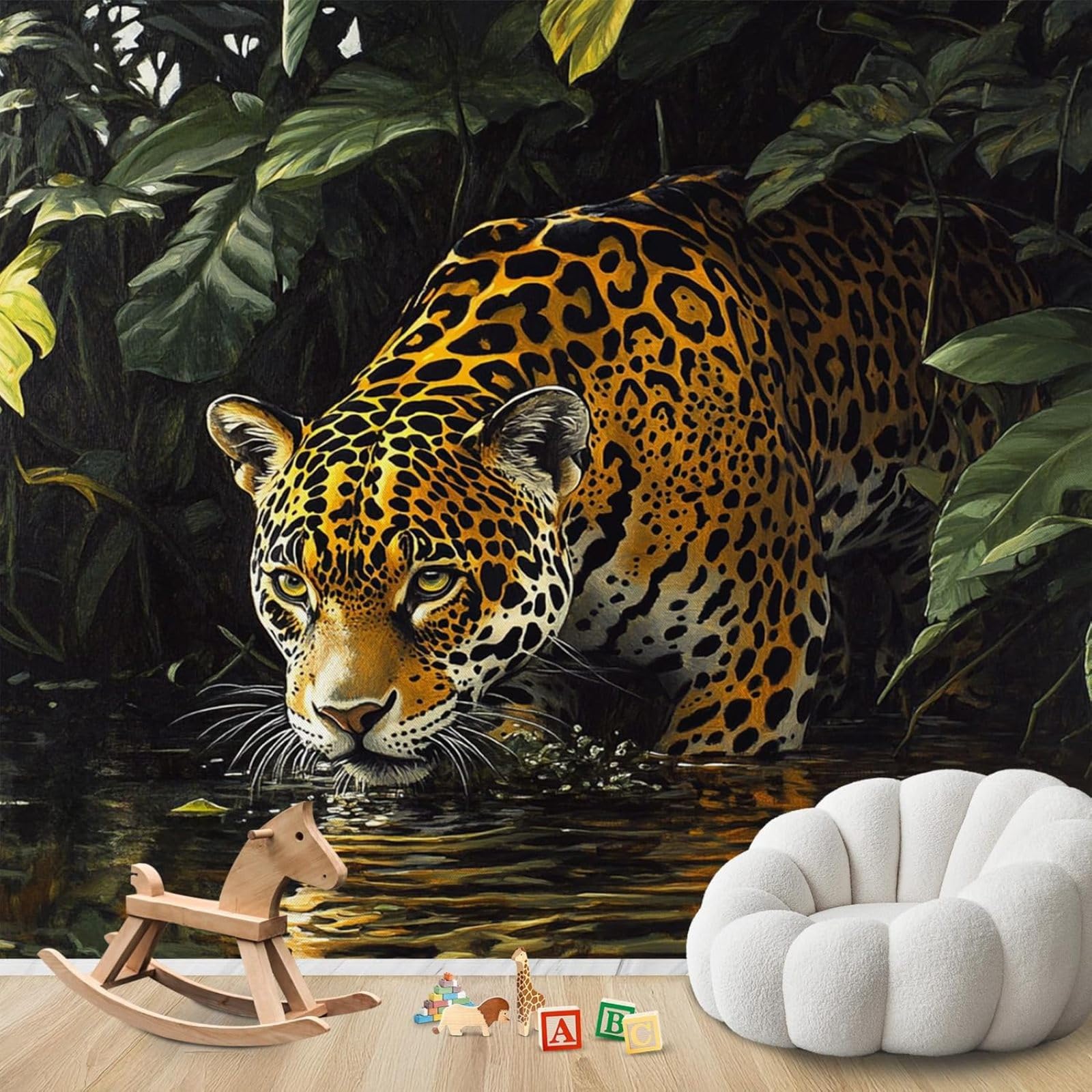 hgjdjhnf Photo Mural - Wallpaper Jaguar Jungle Animals Modern Wall Living Room Bedroom Children's Room Wall Decoration Motif,350cmx256cm Poster - Wall Sticker - Frameless Picture
