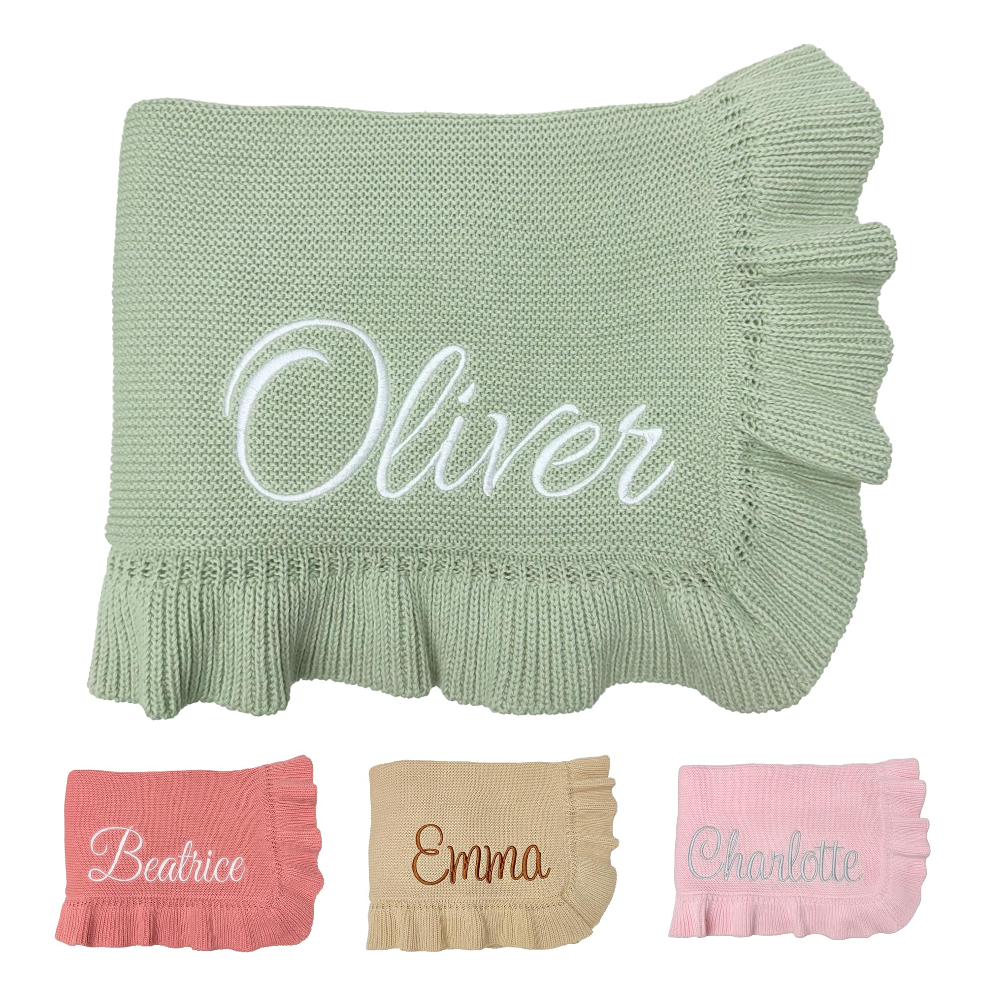 Knit – 30x40in Personalized Baby Blanket for Newborn Girl and Boy – Custom Blanket with Name Embroidery – Soft Knitted Baby Blanket – Custom Baby Gifts for Baby Shower (Sage)
