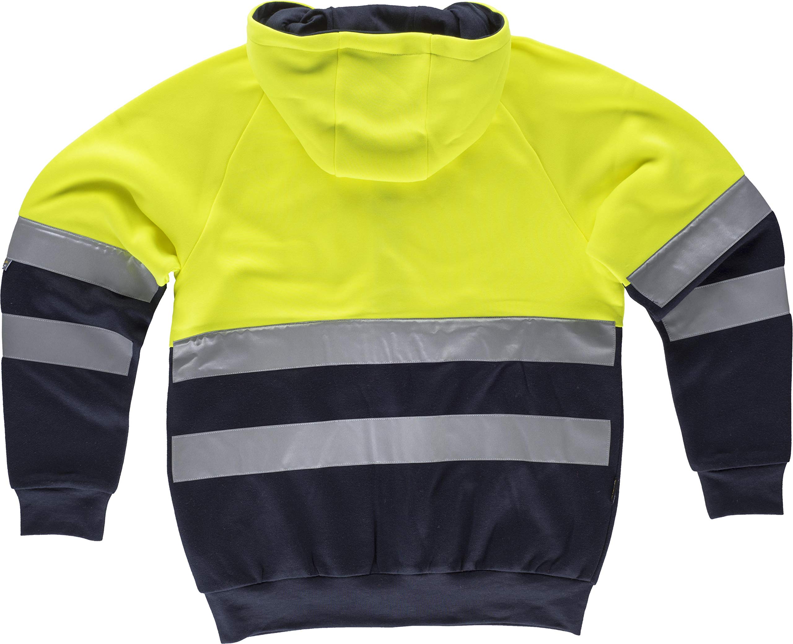 Work Team Sudadera combinada con Cintas Reflectantes. Capucha con cordón elástico y Pieza Ajustable. Cierre de Cremallera de Nylon. Cubre Costuras en Hombre Amarillo A.V.+Marino M