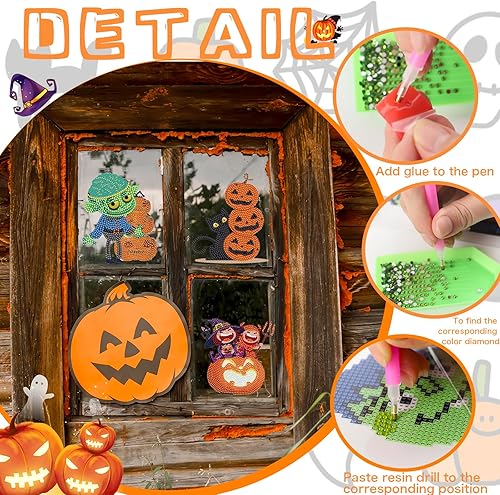 Miniatura 4 de 10 calcomanías de diamante para ventana de Halloween, kits de calcomanías de arte para ventana de vidrio, Halloween, manualidades, para adultos,