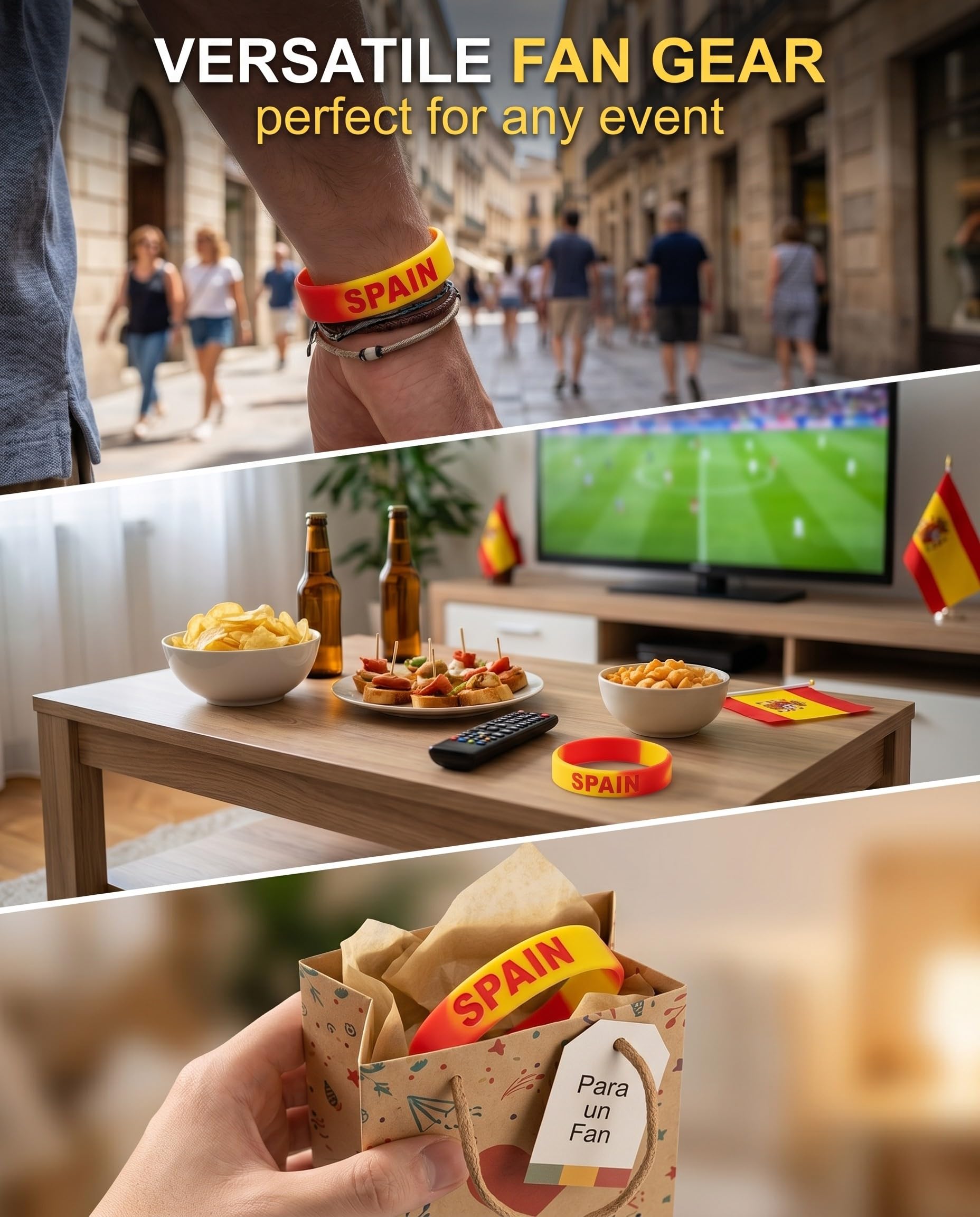 TISCH Bracelets Coupe du Monde 2026 Espagne - Lot de 10 Silicone, Drapeau Espagne. Idéal Fans USA Canada Mexique, Événements Sportifs Confort durable.