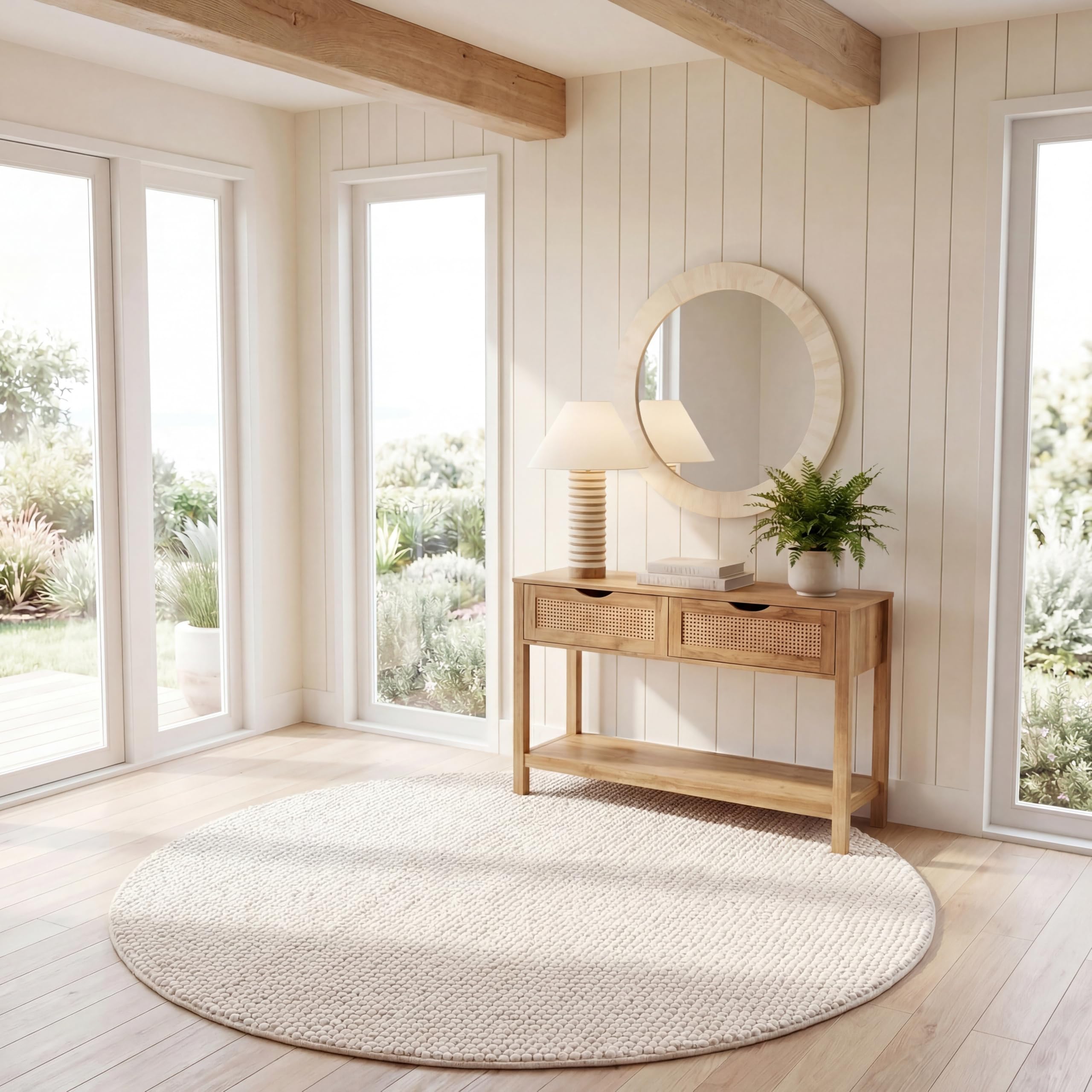 SAFAVIEH Natura Wool Round Rug 6 ft, Hand-Woven Modern Pebble Ivory NAT620A