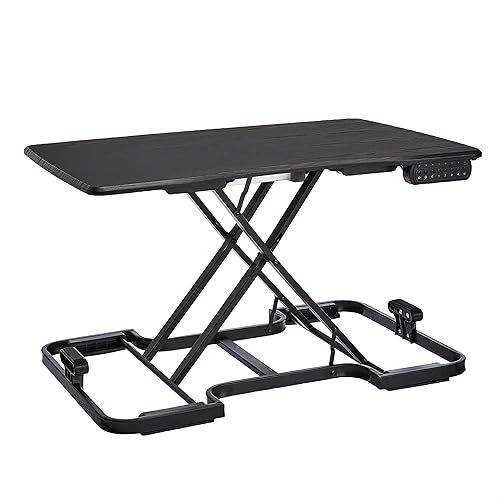 Amazon Basics Rectangular 5-Level Adjustable/Portable Electronic Computer Desk Workstation, Standing Desk Converter, Wood Surface, 18 Inch, Black