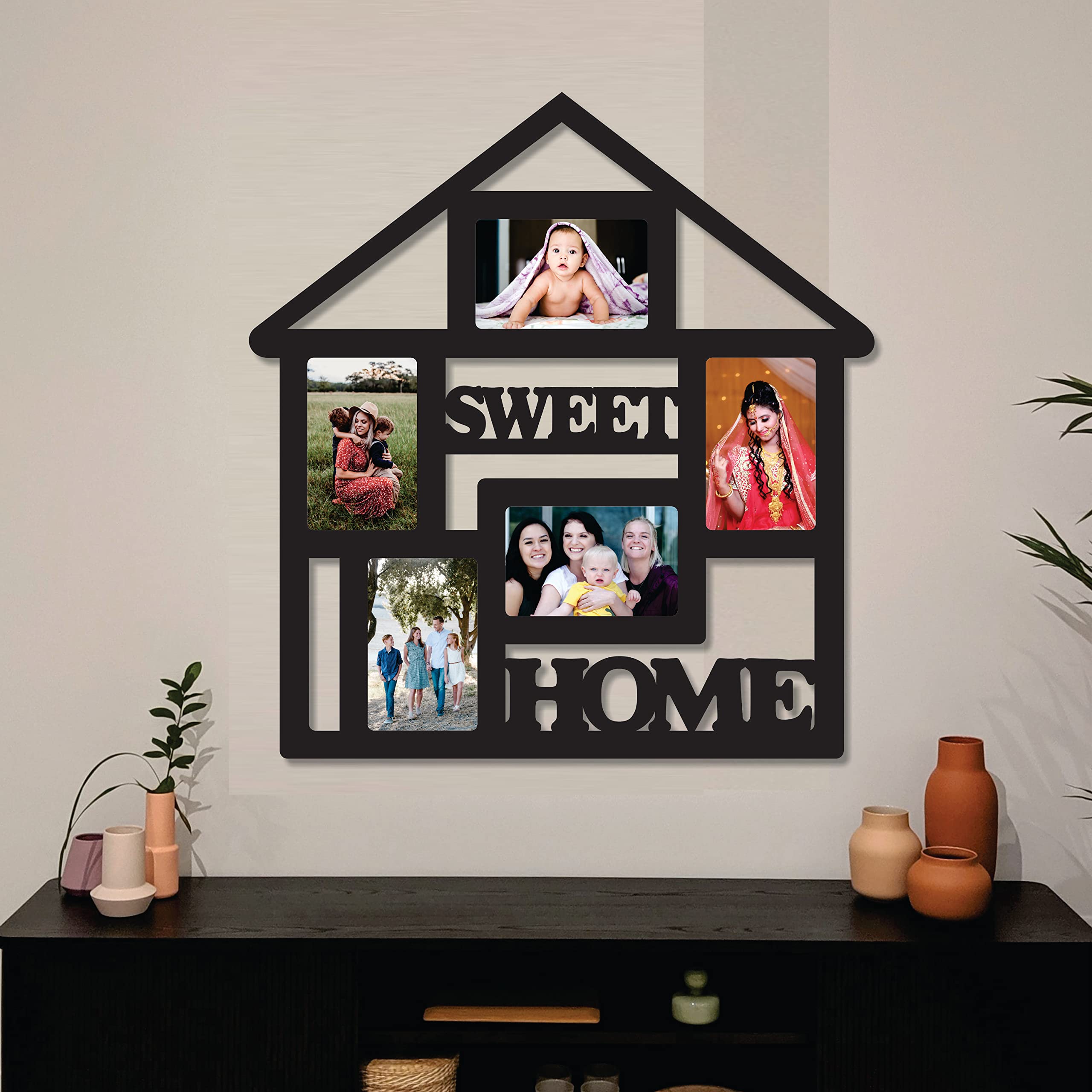 Creative Arts n Frames One Piece Joint less Wooden Multi Picture Collage Photo Frame Home Decor Items Wall Decoration for living room Gift (Blessed Home 21x21 inch Picture Frame Collage)