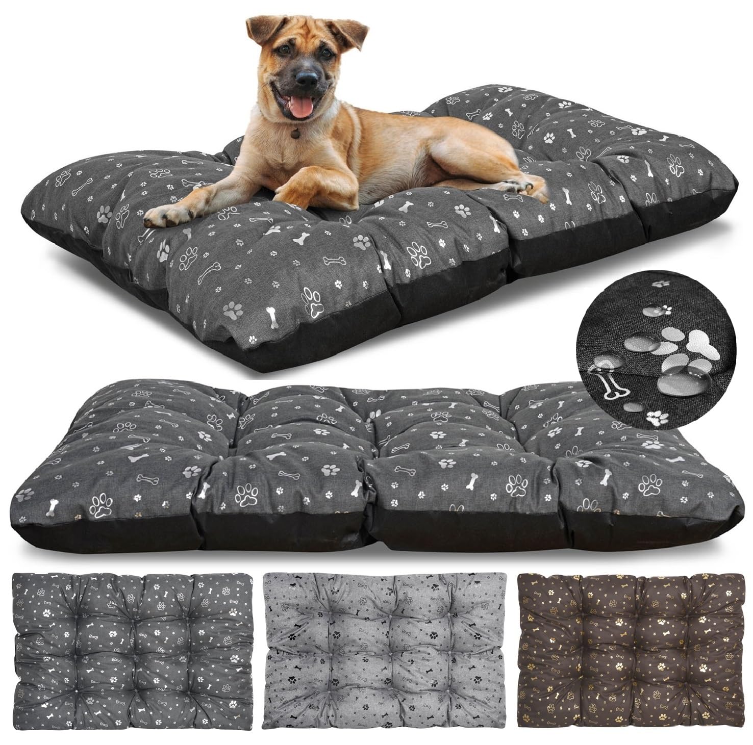 KING DOG Cojín para Perros de Tamaño Mediano Impermeable, M 80 x 60 cm, Cojín para Perros en Tela Oxford, Alfombra Ideal para Perros, Colchón Cama para Perros, lavable Grafito
