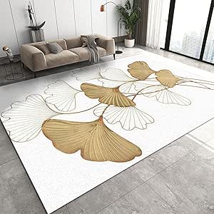 Amazon.com: ELLECO White Gold Ginkgo Leaves Area Rugs, Platinum Lines ...
