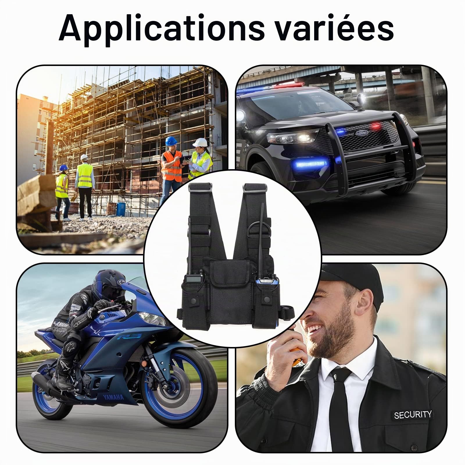 GAESHOW Gilet Chest Rig Bag, Radio Walkie Talkie Poche de poitrine Harnais Sac à bandoulière Sac à bandoulière Hip Hop Streetwear Homme Sacs banane fonctionnels Poches réglables