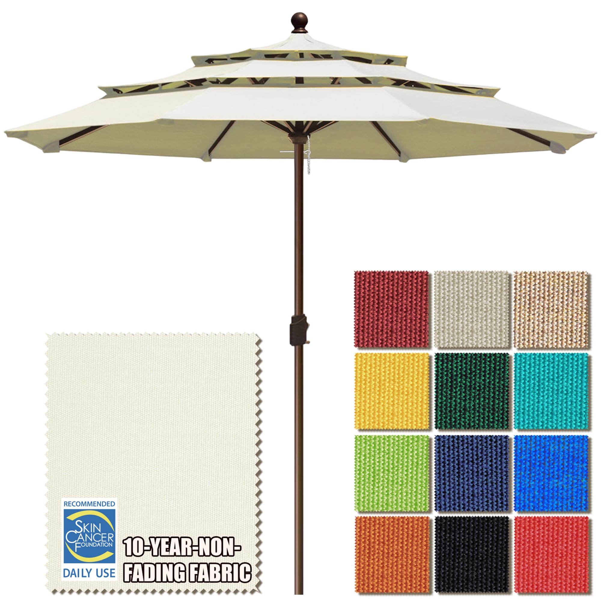 Photo 1 of EliteShade USA 10-Year-Non-Fading 11ft 3-Tier Market Patio Umbrella, Commercial Grade Outdoor Table Umbrella with Crank Open, Windproof & UPF 50+ UV Protection, Heavy Duty Ventilation for Garden, Deck, Pool, Backyard, Beach & Bistro, No Tilt, Natural