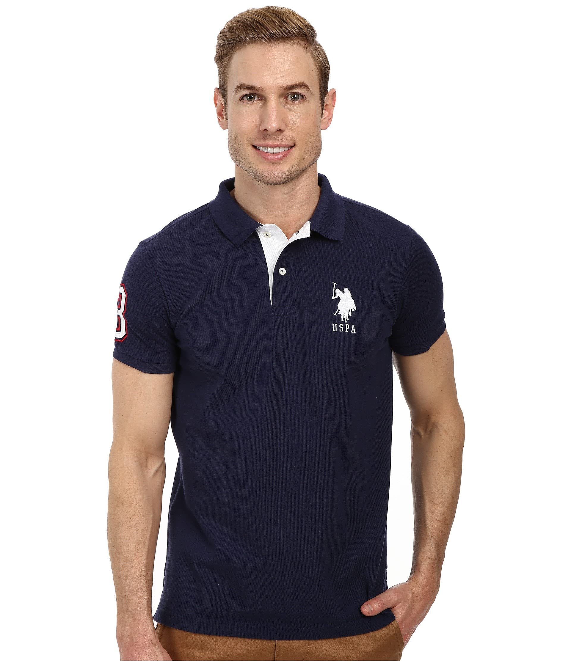 U.S. POLO ASSN. Men's Short-Sleeve Polo Shirt with Applique, Classic Navy/White, Large