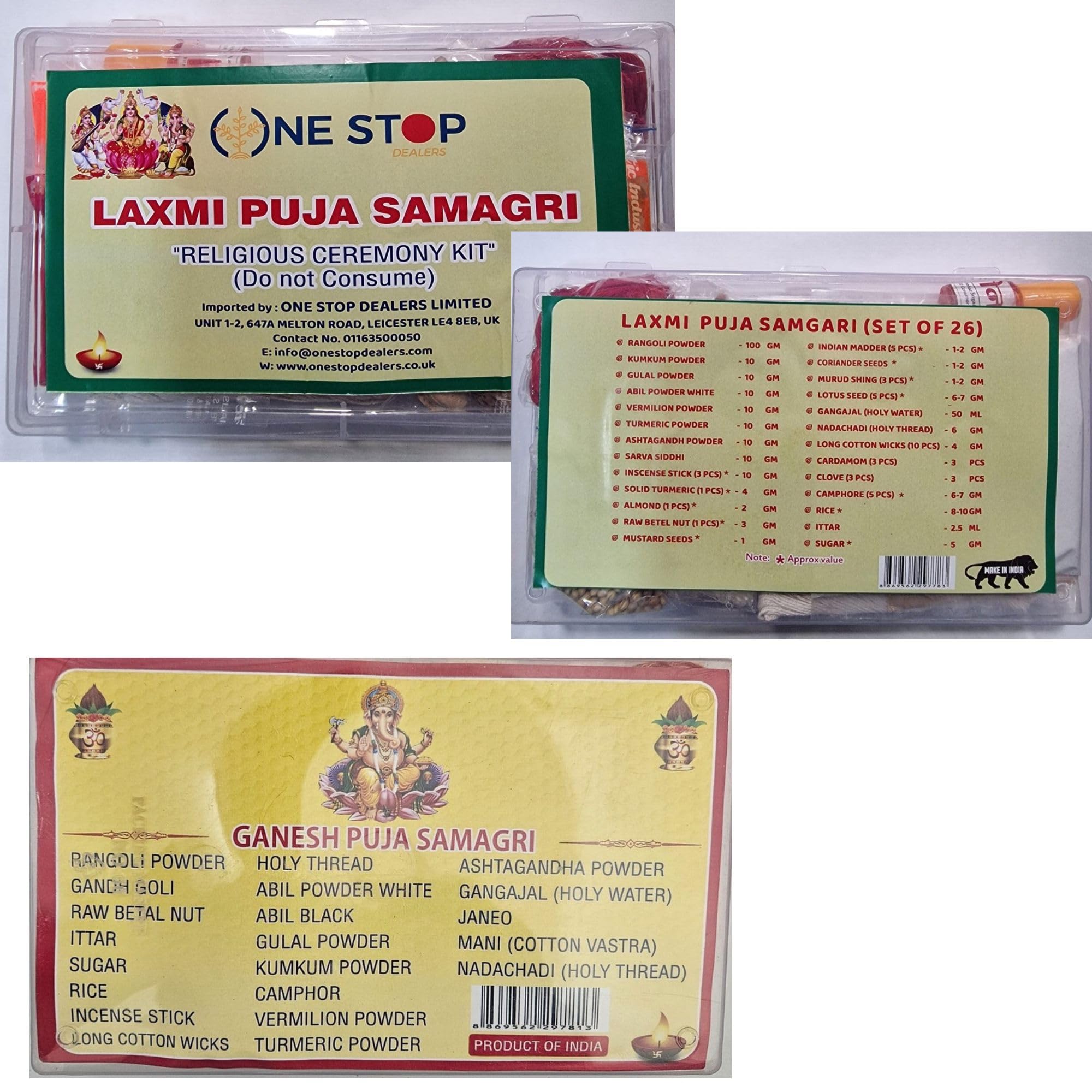 One Stop Dealers Combo Pack: Ganesh Pooja Kit & Laxmi Pooja Kit | Complete Traditional Puja Samagri Set For Worship, Festivals & Ceremonies | Ready-To-Use Pooja Essentials Combo