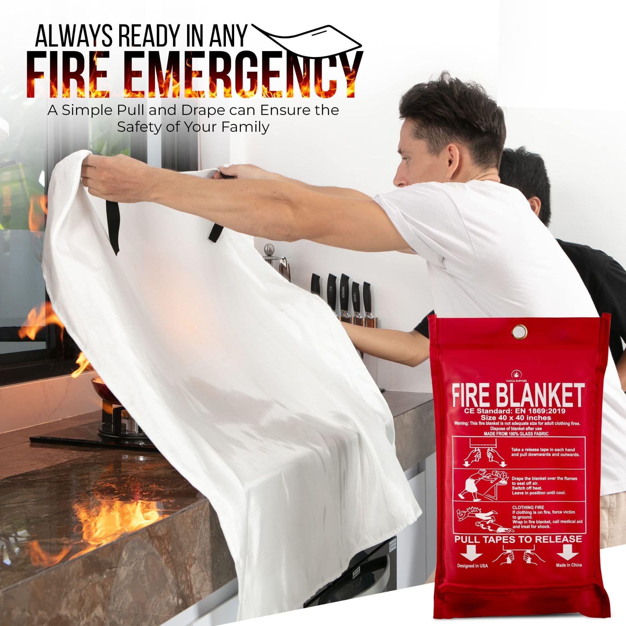 Fire Blanket (1m x 2m) for Home, Kitchen & Car | Emergency Fire Safety Blanket for Cooking & Electrical Fires | Reusable Fire Retardant Fiberglass Sheet for Industry, School, Office & Outdoor Use 3