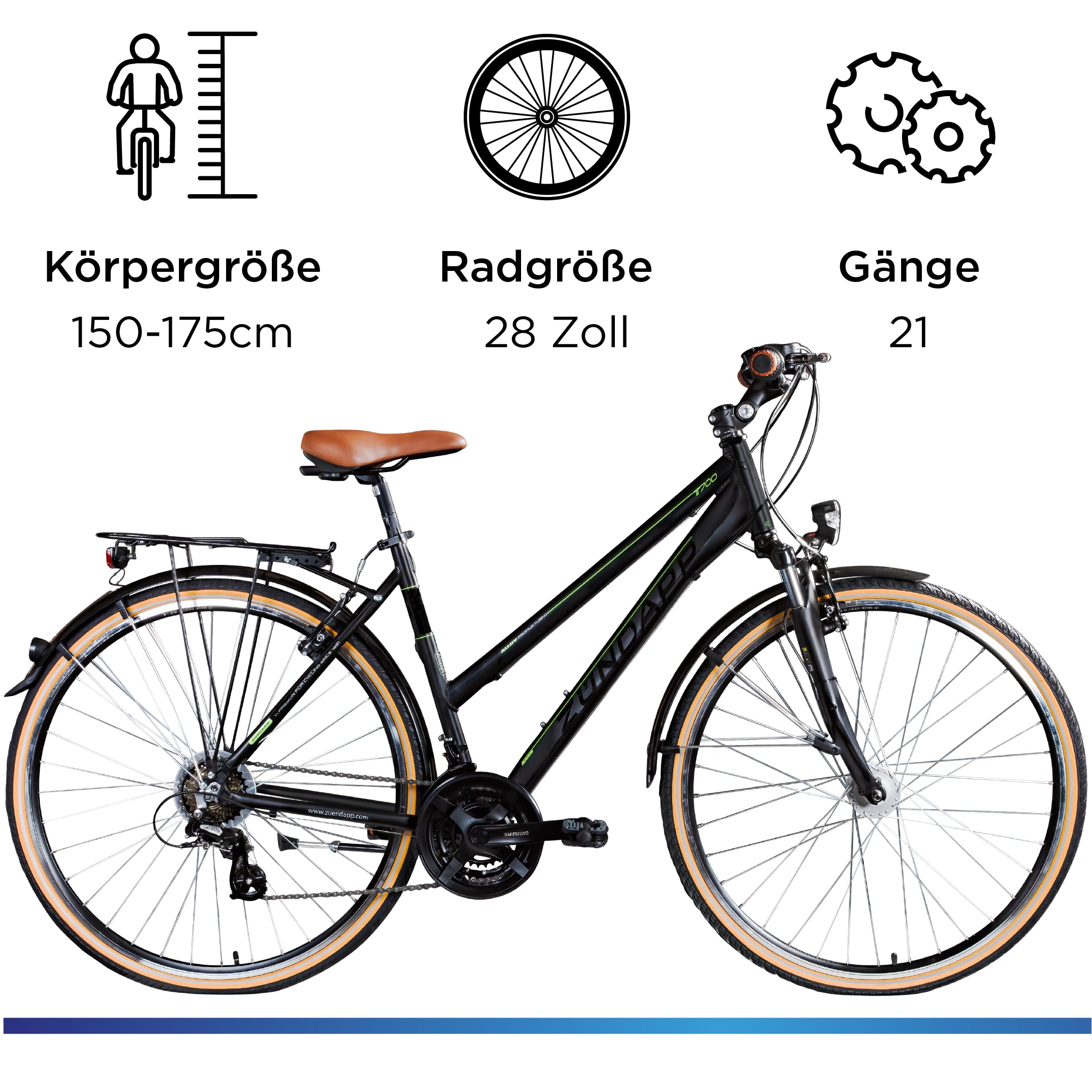 ZÜNDAPP T700 Fahrrad Damen Fahrrad 28 Zoll Trekking Fahrrad Trekkingrad Damenfahrrad Trekking Rad mit Schutzblech Gepäckträger Trekkingfahrräder Damen