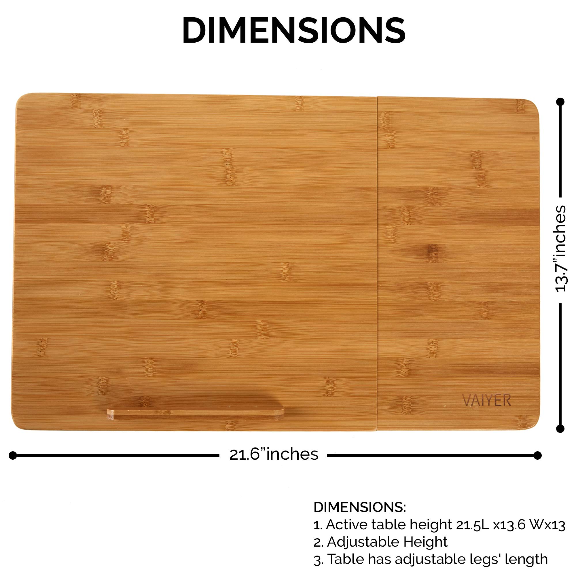 Vaiyer Bamboo Laptop Desk Table Foldable Breakfast Serving Bed Tray with Tilting Top Drawer for Surfing Reading Writing Eating, Floor Desk