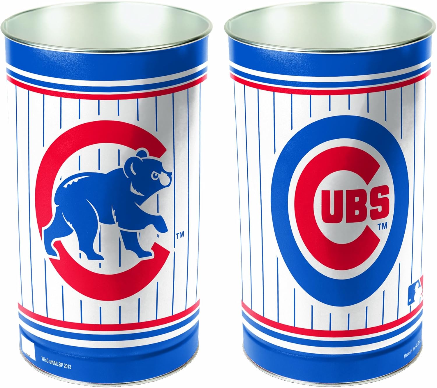 WinCraft MLB Chicago Cubs Wastebasket, Metal, Trash Can, Sports Fan Office Waste Bins, 48 L, Blue, Red, and White