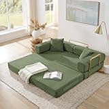 4-in-1 Folding Convertible Sofa Bed, 78 Inch Oversized Corduroy Upholstered Boneless Couch, Loveseat Sleeper with Pull Out Bed, Floor Sofa Modular Futon Couch for Living Room Bedroom Lounge, Green