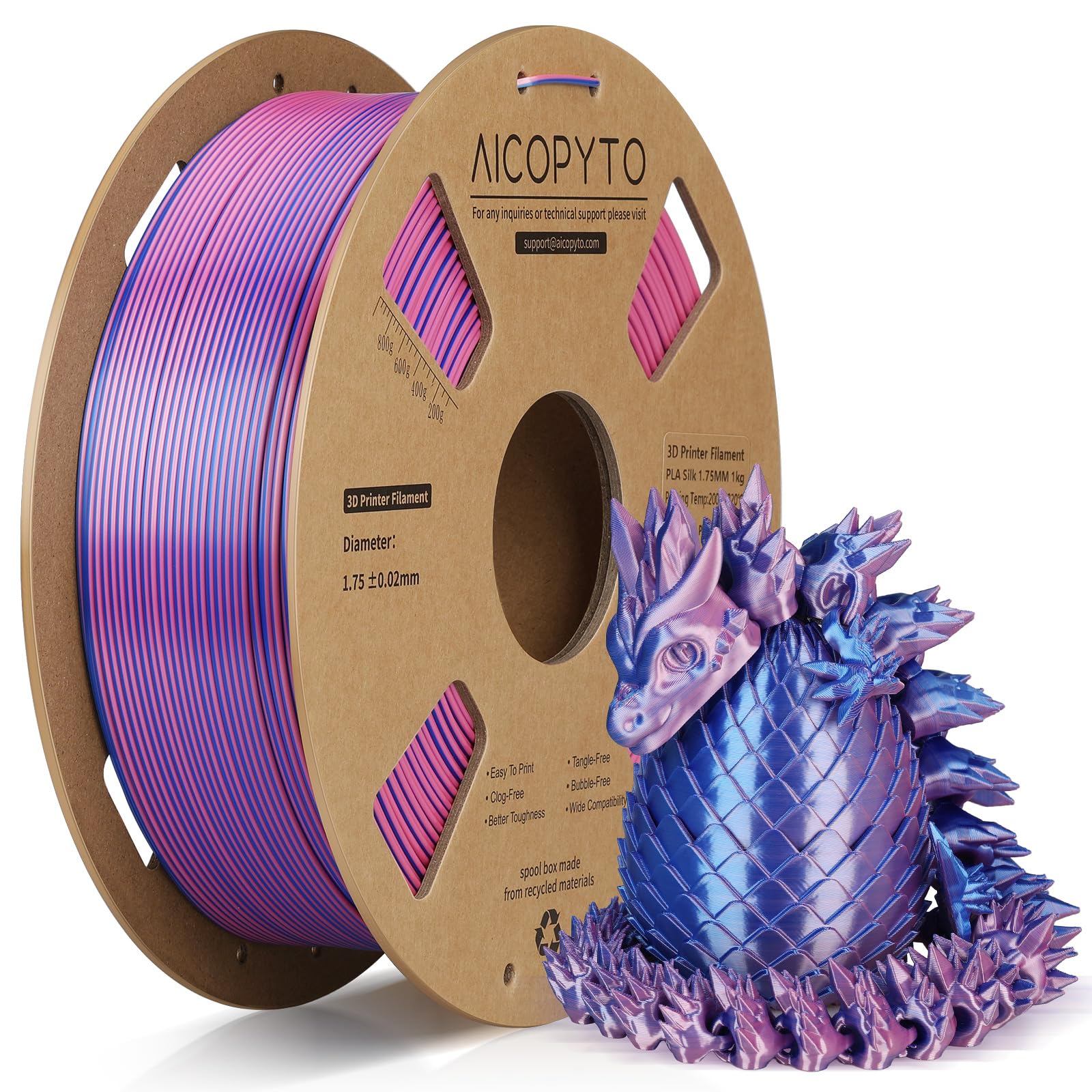 3D Printer Silk PLA Filament 1.75mm, Shiny Dual Color Blue Pink, Dimensional Accuracy +/- 0.02 mm, 1KG (2.1lbs)/Spool Easy to Print for Most FDM 3D Printers
