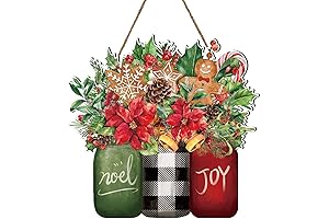 Whaline Christmas Wooden Hanging Sign Xmas Floral Welcome Door Sign for Wreaths
