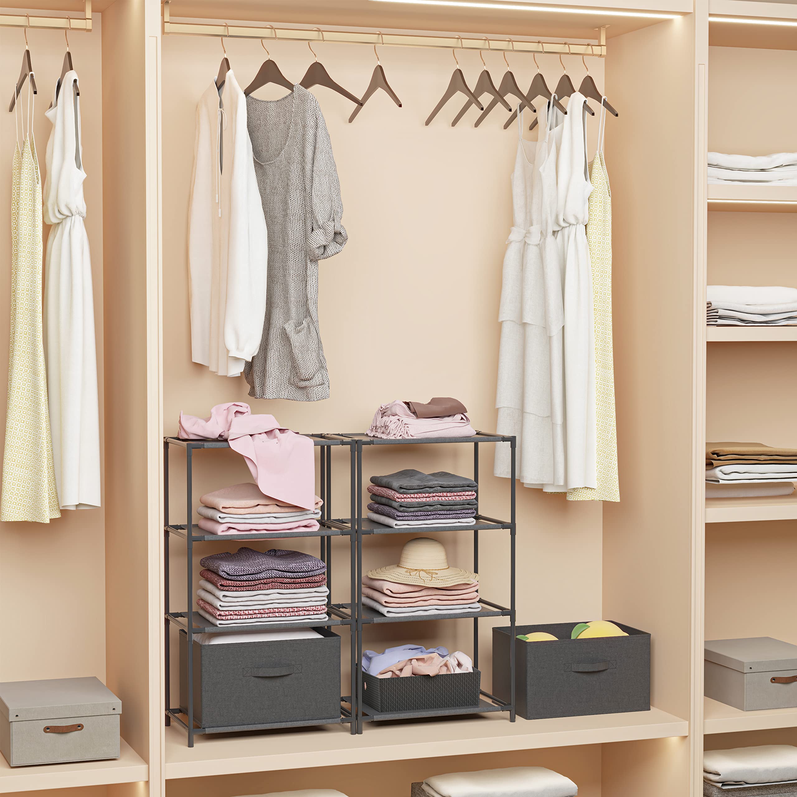 Tragbarer Schrank-Organizer 137 Cm Breit – Mit 3 Hängestangen & Regalen, Freistehend, Schwarz