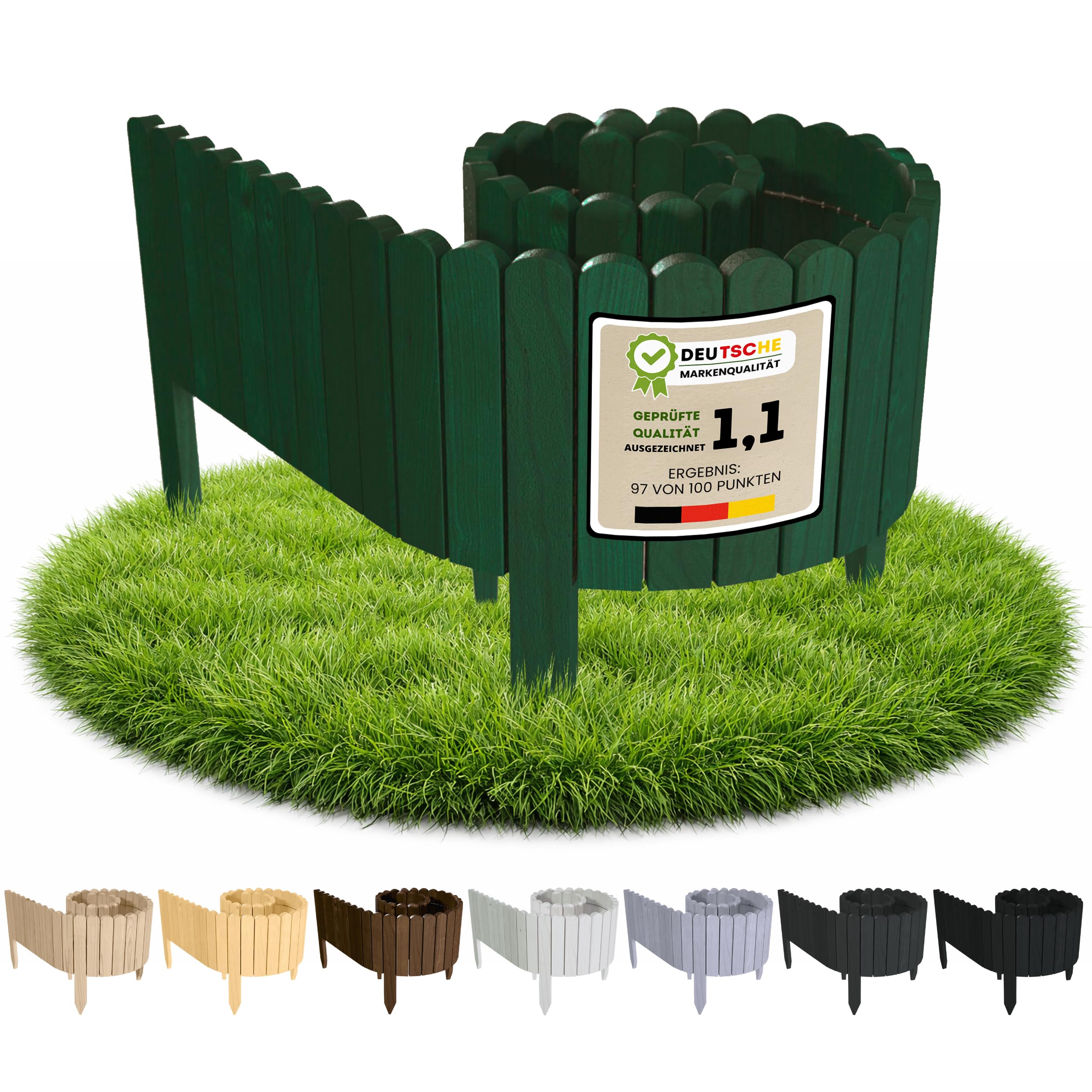 Floranica Beetumrandung Beeteinfassung 10 x 200 cm Grün Rasenkante Holz Gartenzaun Holzzaun Flexibler Rollborder
