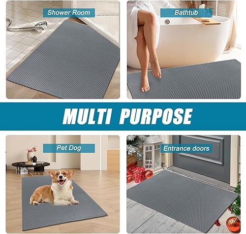 Miniatura 6 de MINUPWELL Tapete de ducha extra grande para ducha interior, 58 x 31 pulgadas, antideslizante, de secado rápido, tapete de baño de PVC suave, tapete