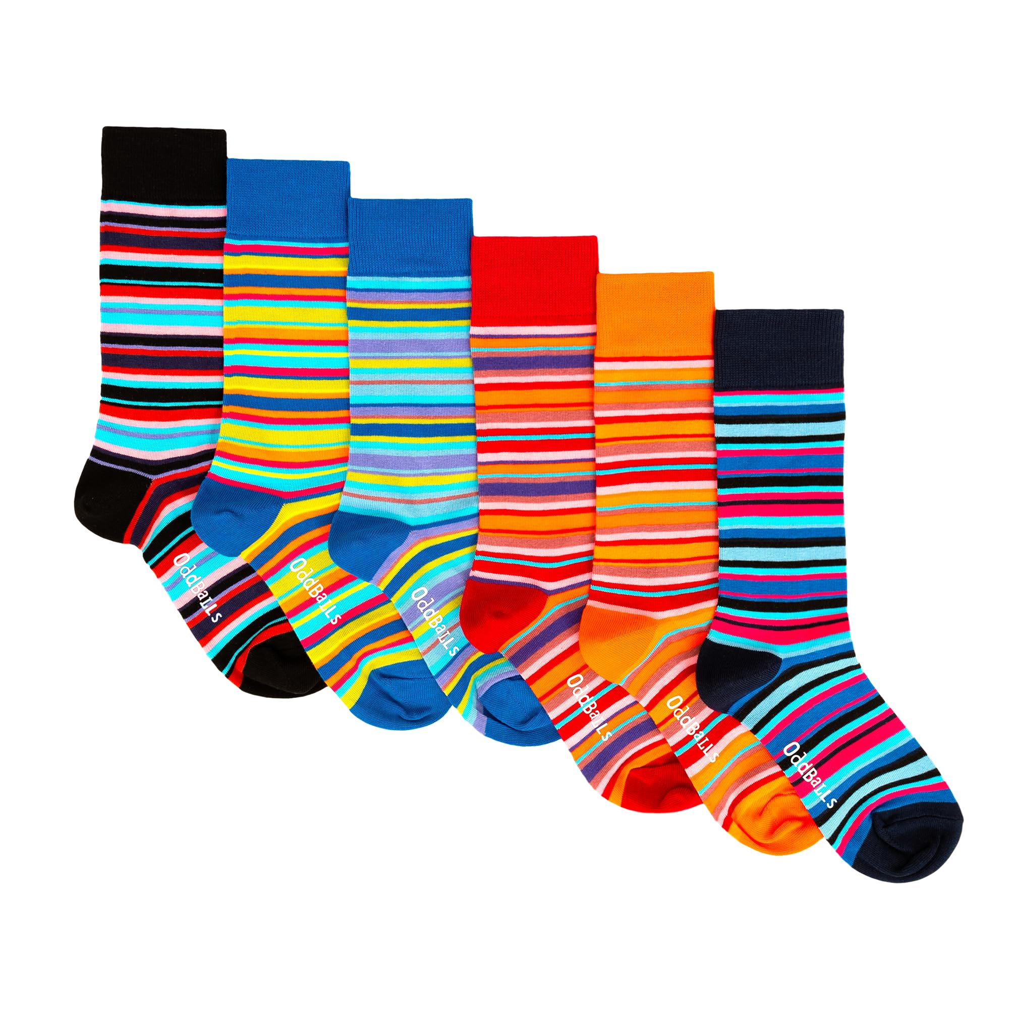 OddBalls | Sock Multipack | 6 Pack | Mens & Womens | Colourful Cotton Socks | Work Socks | Elasticated Ankle | Lines Bundle | Size 3-6