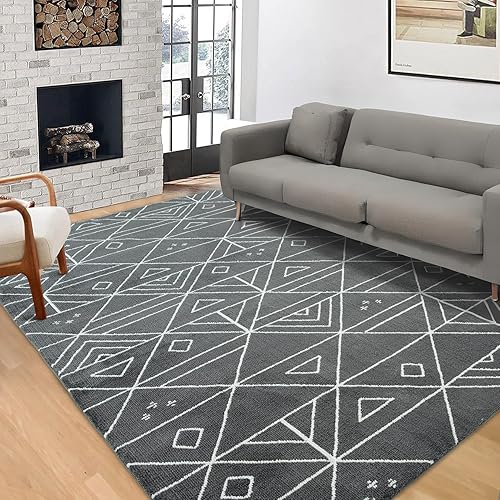 Area Rugs - Alfombra bohemia de 9 x 12 pies, antideslizante, no se desprende, alfombra geométrica suave y gruesa, alfombra para dormitorio, oficina,