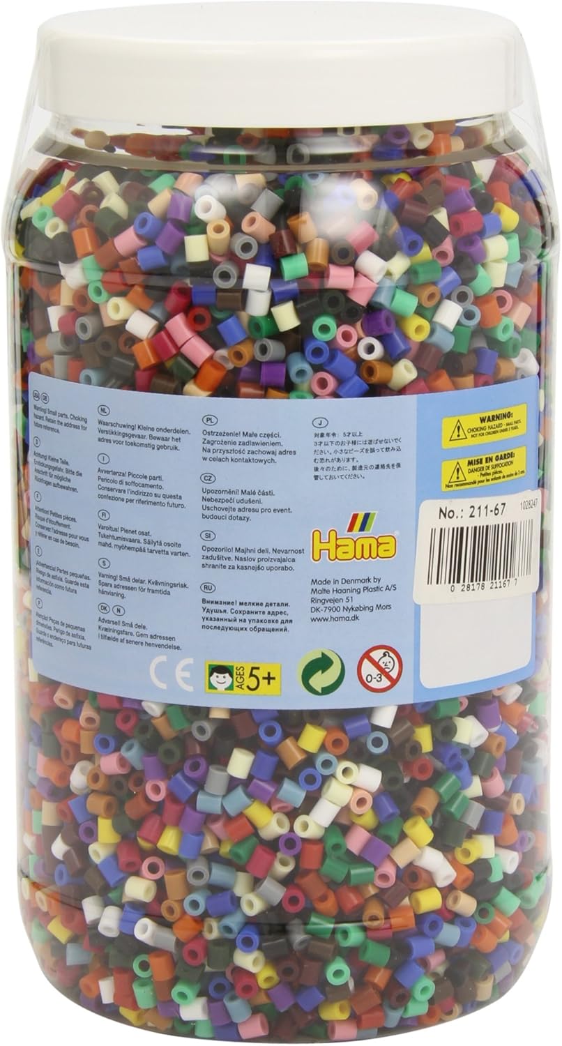 Hama Perlen 211-67 Ironing Beads XXL Tin with Approx. 13,000 Colourful Midi Craft Beads with Diameter 5 mm in Solid Tone Mix with 22 Colours, Creative Craft Fun for Young and Old