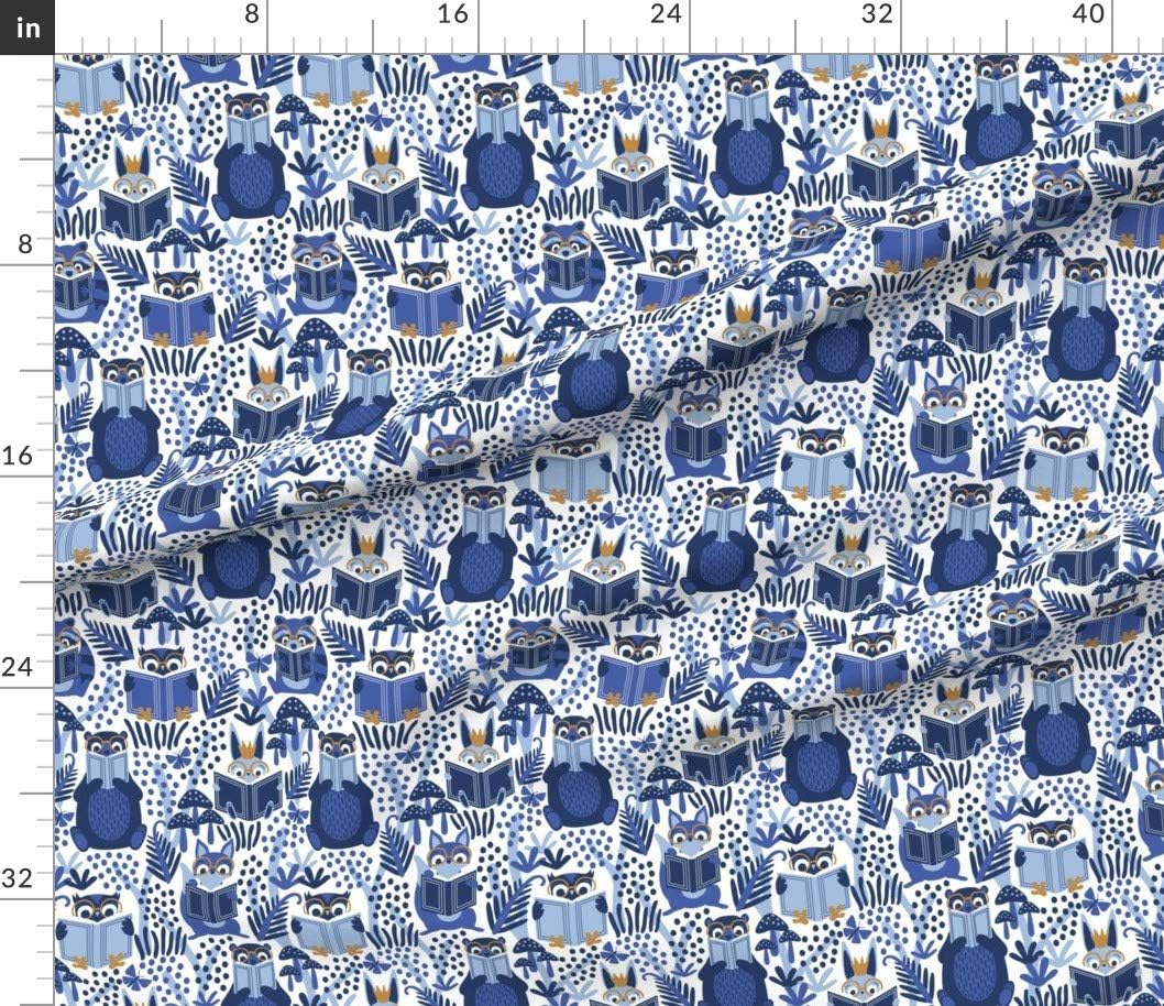 Spoonflower Fabric - Medium Blue Forest Woodland Owl Children Bear Printed on Petal Signature Cotton Fabric Fat Quarter - Sewing Quilting Apparel Crafts Decor