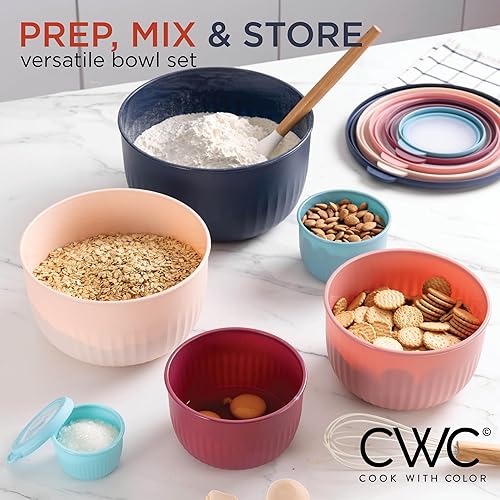 Vista 114 de COOK WITH COLOR - Juego de tazones de preparación profundos con tapas, para mezclar, de plástico, pequeños y apilables (color rosa/gris)