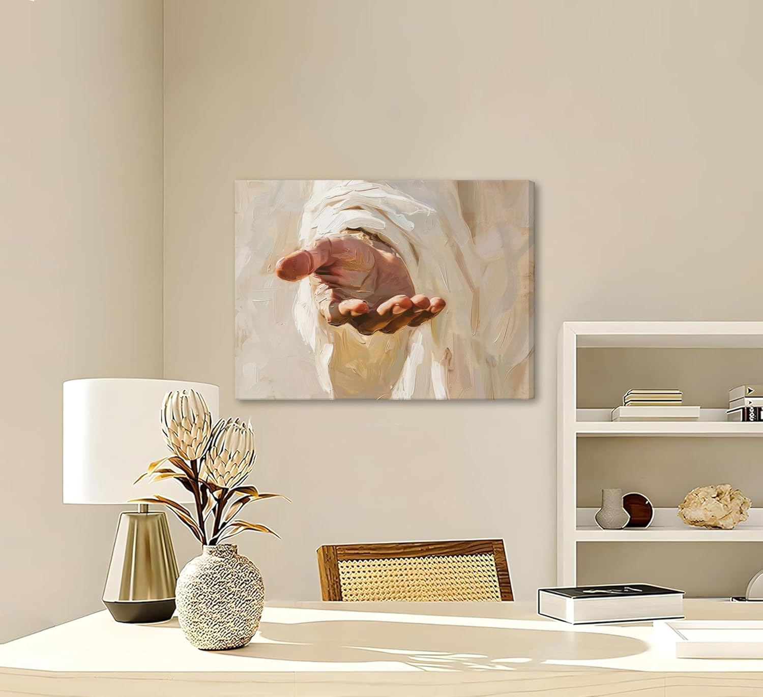 Jesus Canvas Wall Art,Christian The Hand of God Wall Decor Painting,Religion Bible Pictures Posters Prints for Church Prayer Room Living Room Home Decor Framed Wrapped Canvas 16X24 In