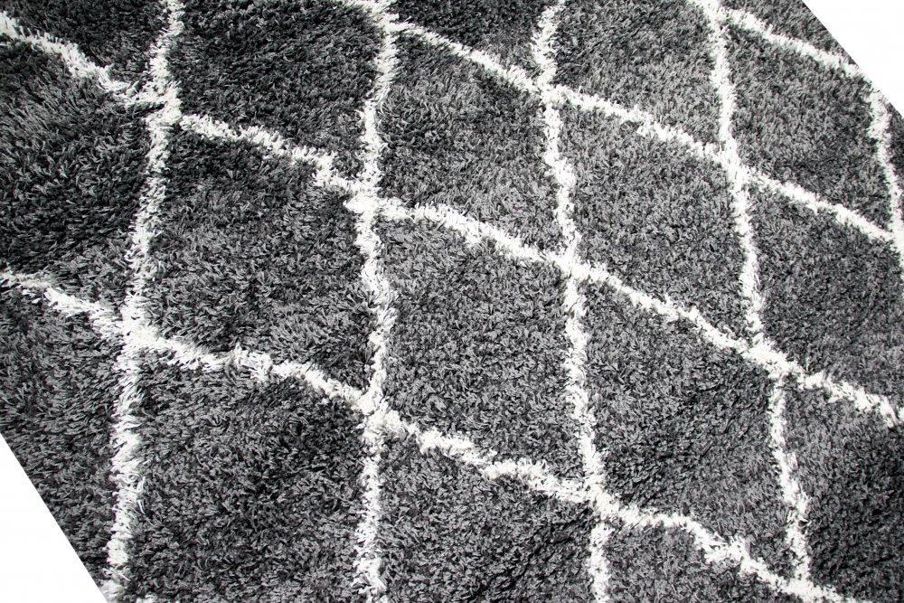 Shaggy Tappeto a Pelo Lungo Motivo a rombidi Colore Crema Grigio Größe 200 x 290 cm