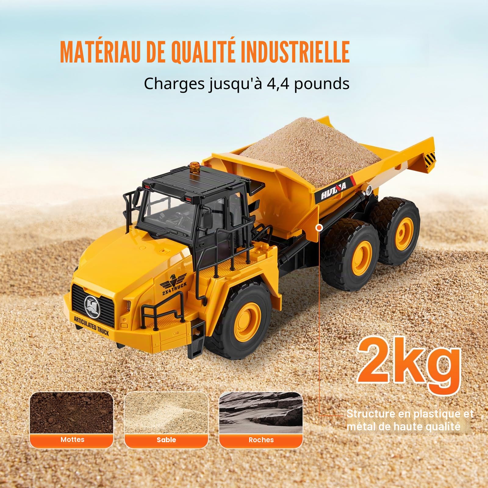 VEVOR Camion à Benne Basculante Télécommandé, 11 Canaux, Camion-Benne RC 1:16, Jouet Véhicule Construction, Cabine Métal, Lumière, 2 Piles Rechargeables, pour Enfants, Garçons, Filles, 8 Ans et Plus
