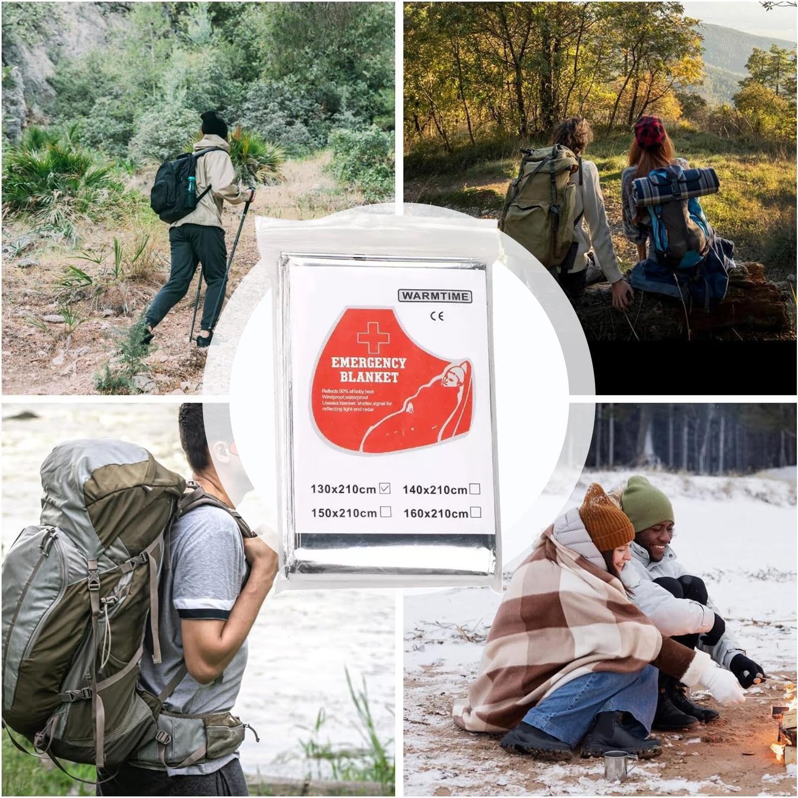 Manta Térmica Capa Ultraligera de Aluminio | Mantas Térmicas Grandes Para Exteriores Para Camping Senderismo Viaje Tienda Mochilismo Coche Invierno Nieve Clima Frío Sin