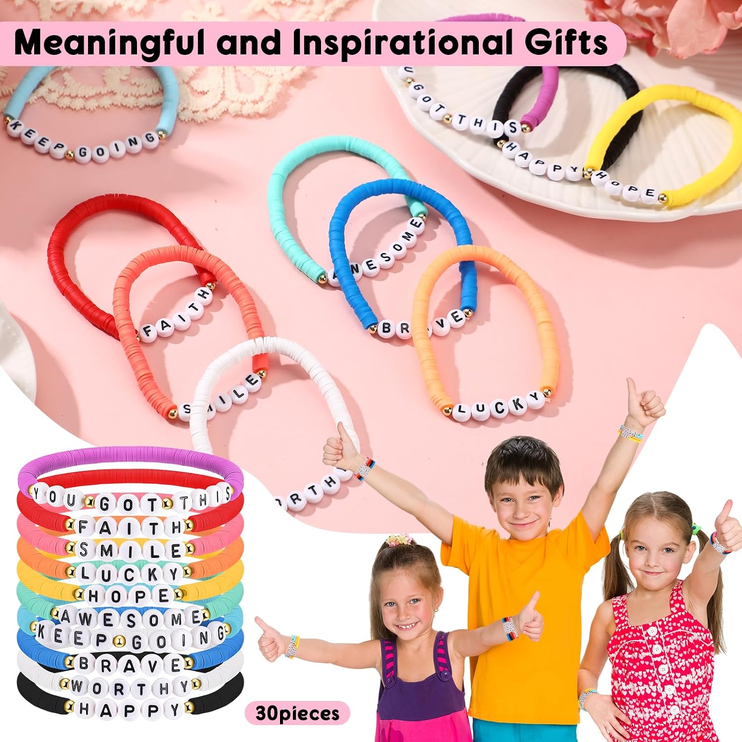 Landical 30 Pcs Motivational Bracelets Bulk, Mental Health Gifts