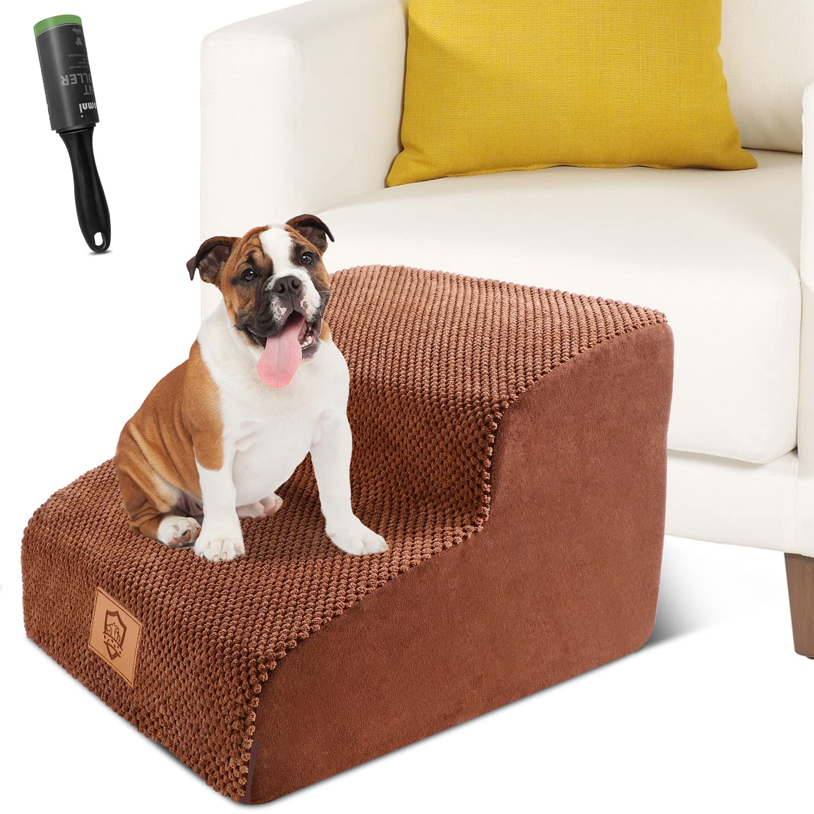 KphicoPet Stairs,2-Step High Density Foam Dog Stairs for Small Meduim Dogs and Cats,Non-Slip Pet Steps,Pet Ladder/Ramp Make Your Pets Get On and Off Couch&Bed Easily(Send A pet Hair Remover Roller)