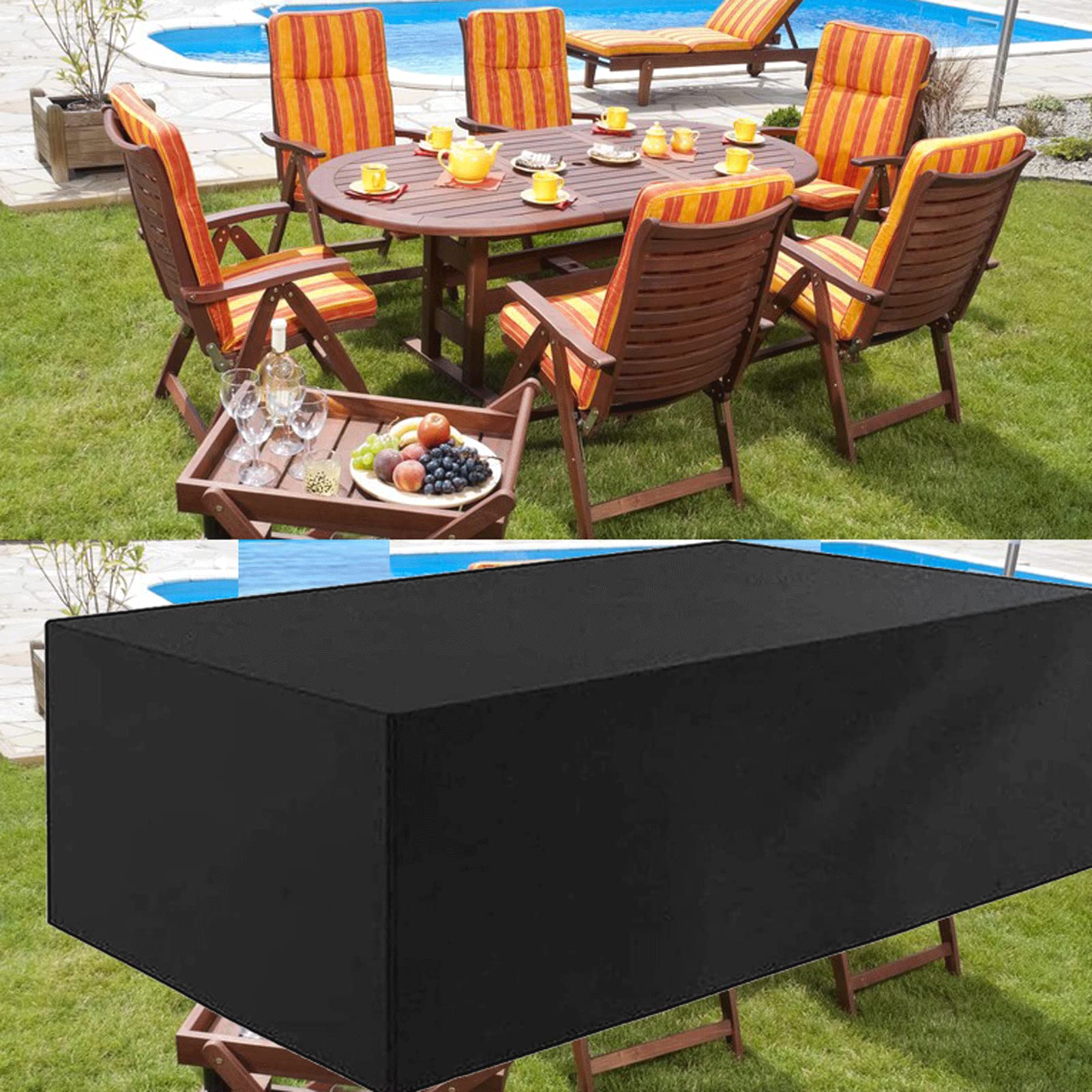 Tuinmeubelhoes 200 x 200 x 85 cm, afdekzeil voor tuinmeubelen, waterdicht, winddicht, uv-bestendige meubelhoes, sneldrogende 420D Oxford beschermhoes voor tuintafel stoelen g