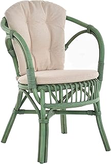 Klassischer Flecht-Sessel im skandinavischem Stil/Korb-Stuhl aus Natur-Rattan (Grün mit Kissen)