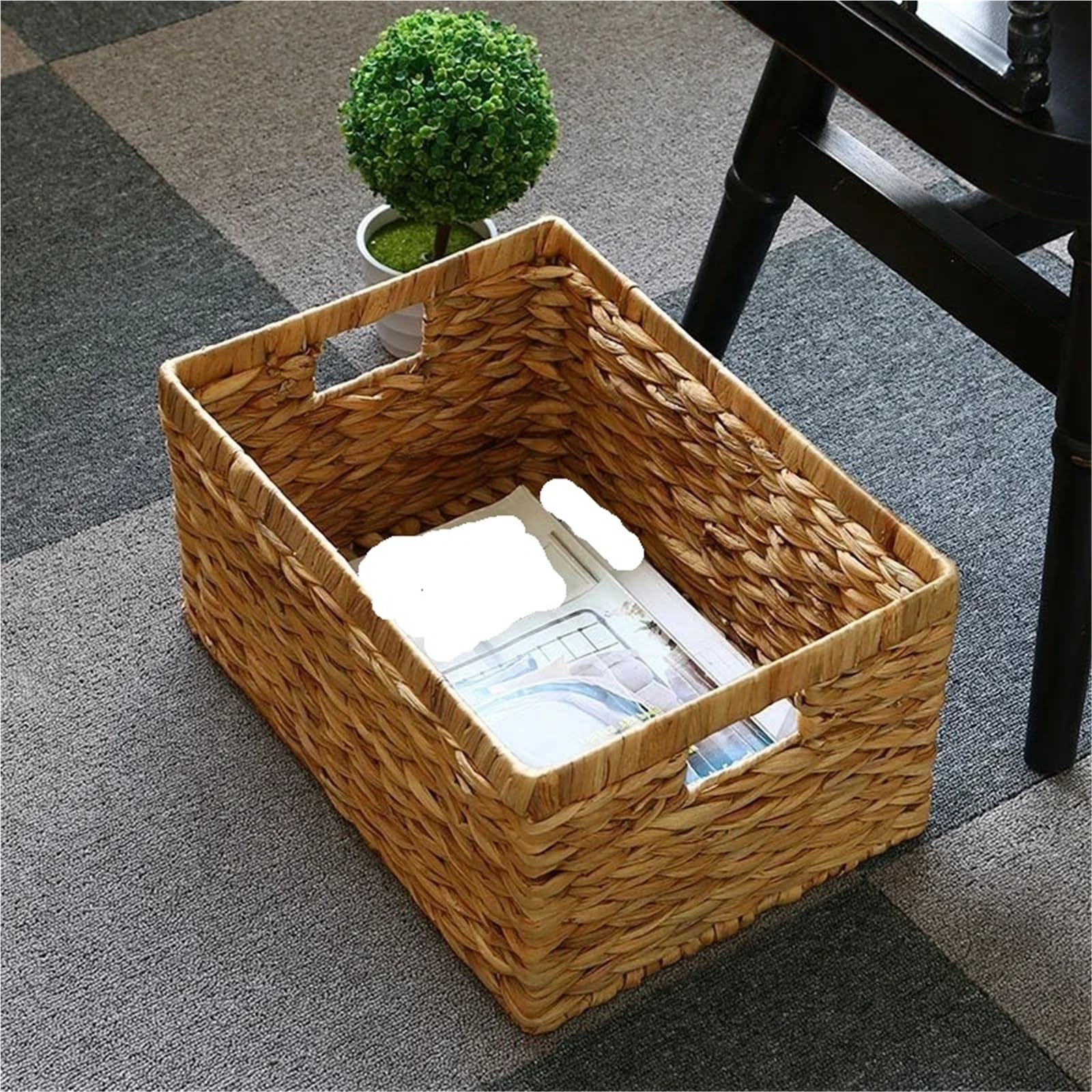 Cesta Para Revistas Tejida A Mano Caja de almacenamiento tejida con asa