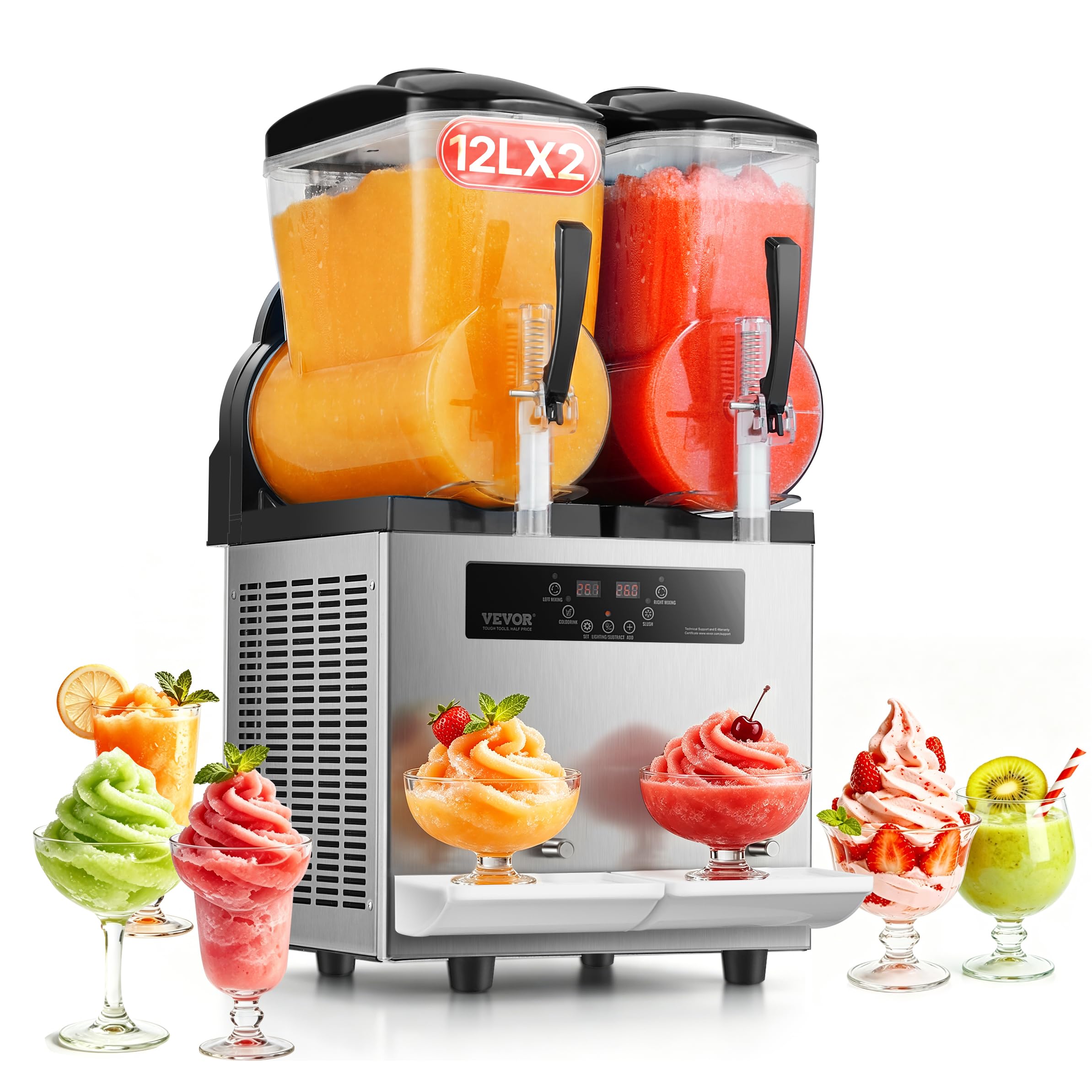 VEVOR Commercial Slushie Machine 12Lx2 Double Tank Margarita Drink 96 Cups